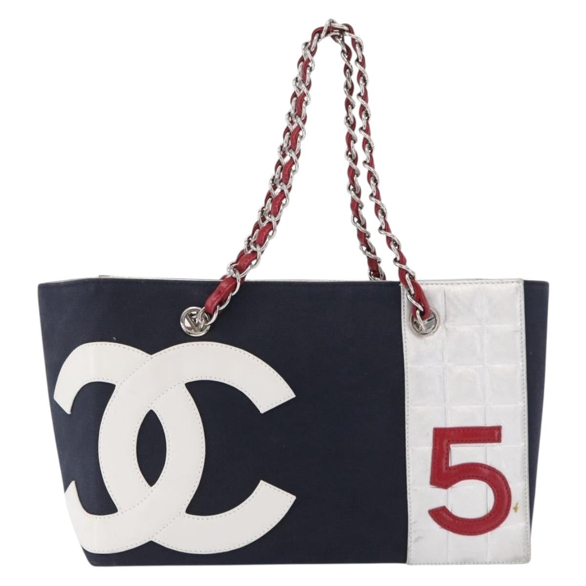 Chanel No.5 Tote Canvas And Leather Navy Canvas Tote Bag Bag (Pre-Owned)