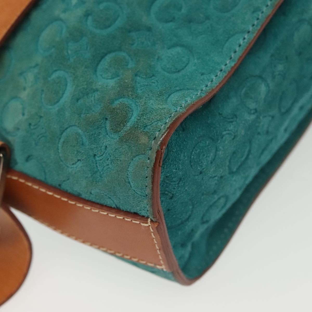 Celine Macadam Shoulder Bag Canvas Turquoise Suede Bag (Pre-Owned)