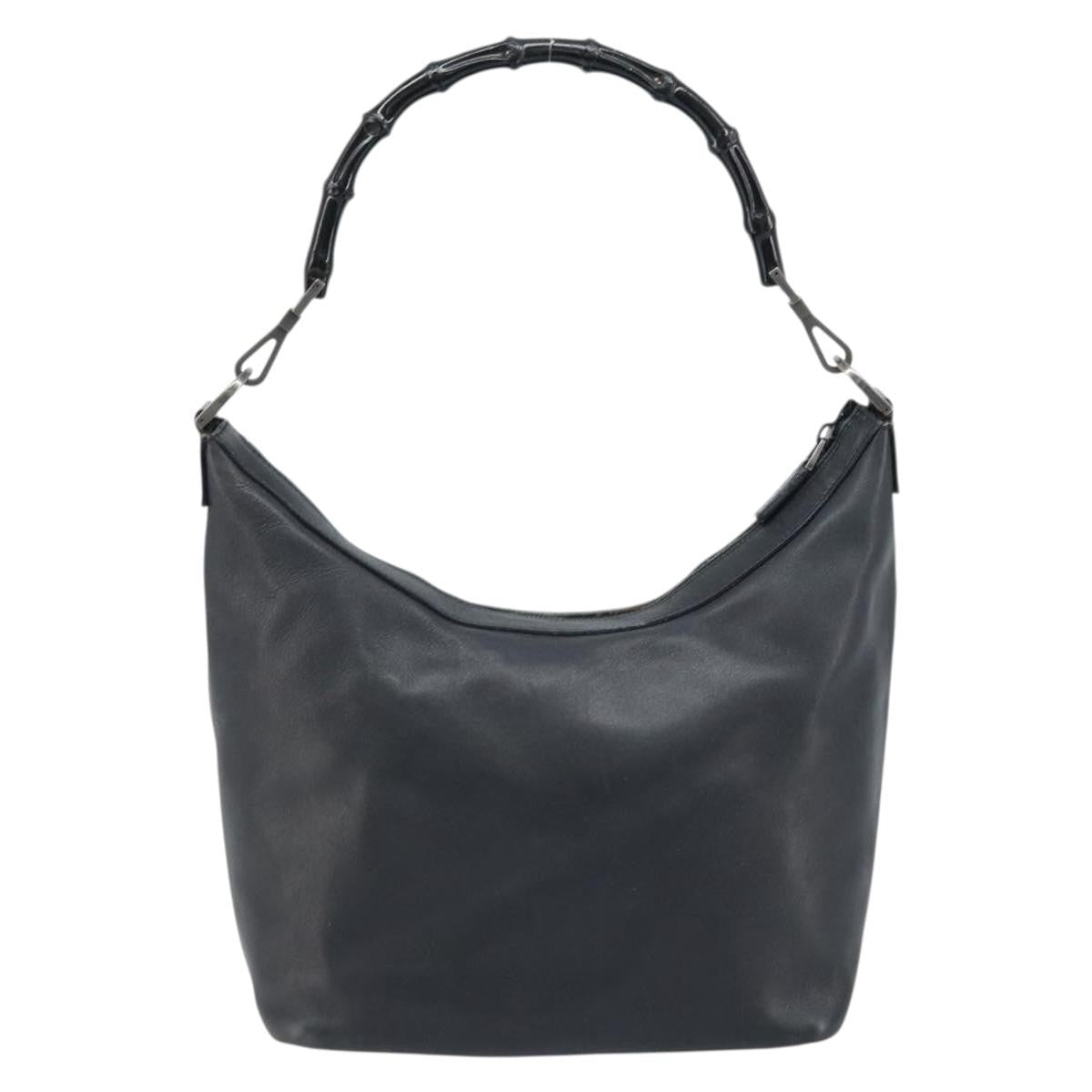 Gucci Vintage Bamboo Hobo Leather Black Leather Handbag (Pre-Owned)