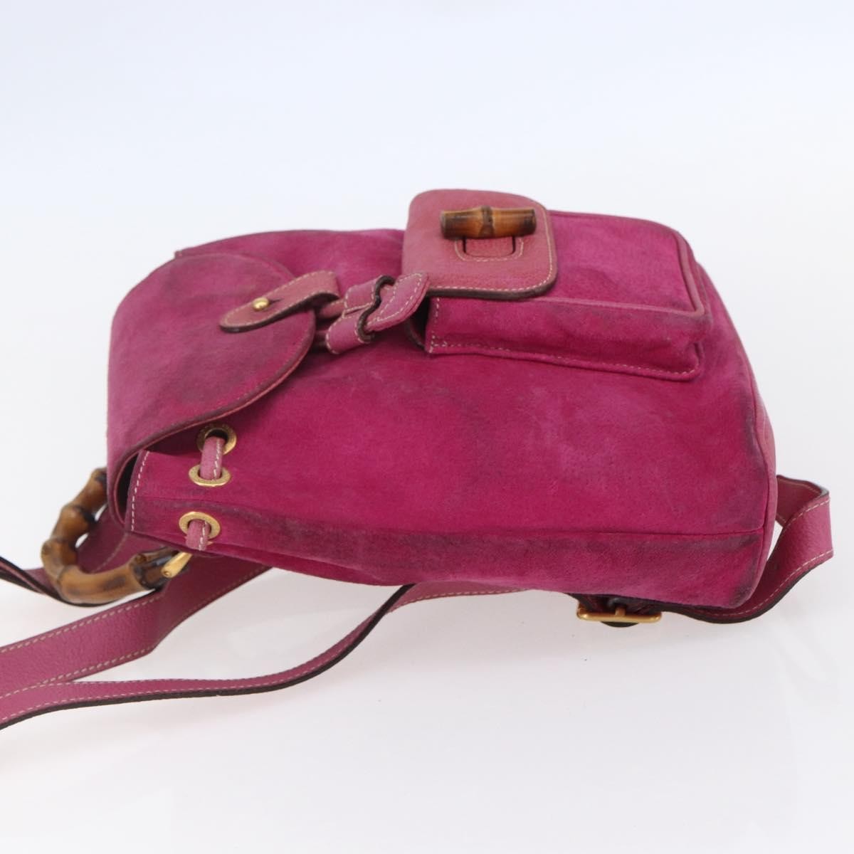 Gucci Vintage Bamboo Backpack Suede Pink Suede Backpack Bag (Pre-Owned)