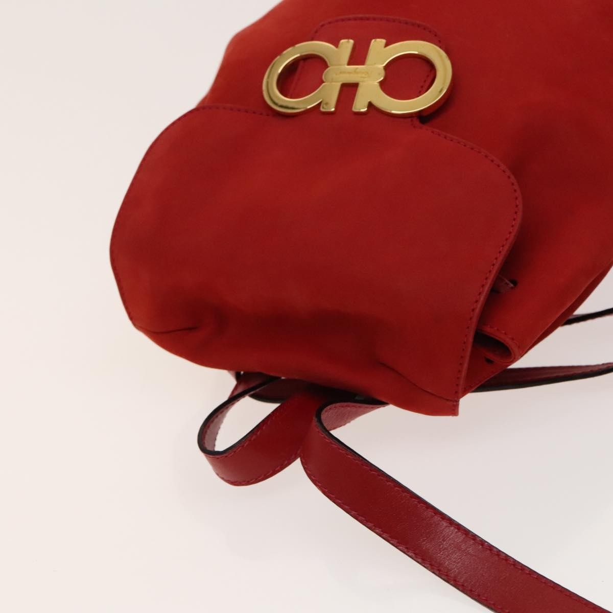 Salvatore Ferragamo Gancini Flap Drawstring Backpack Suede Red Suede Backpack Bag (Pre-Owned)
