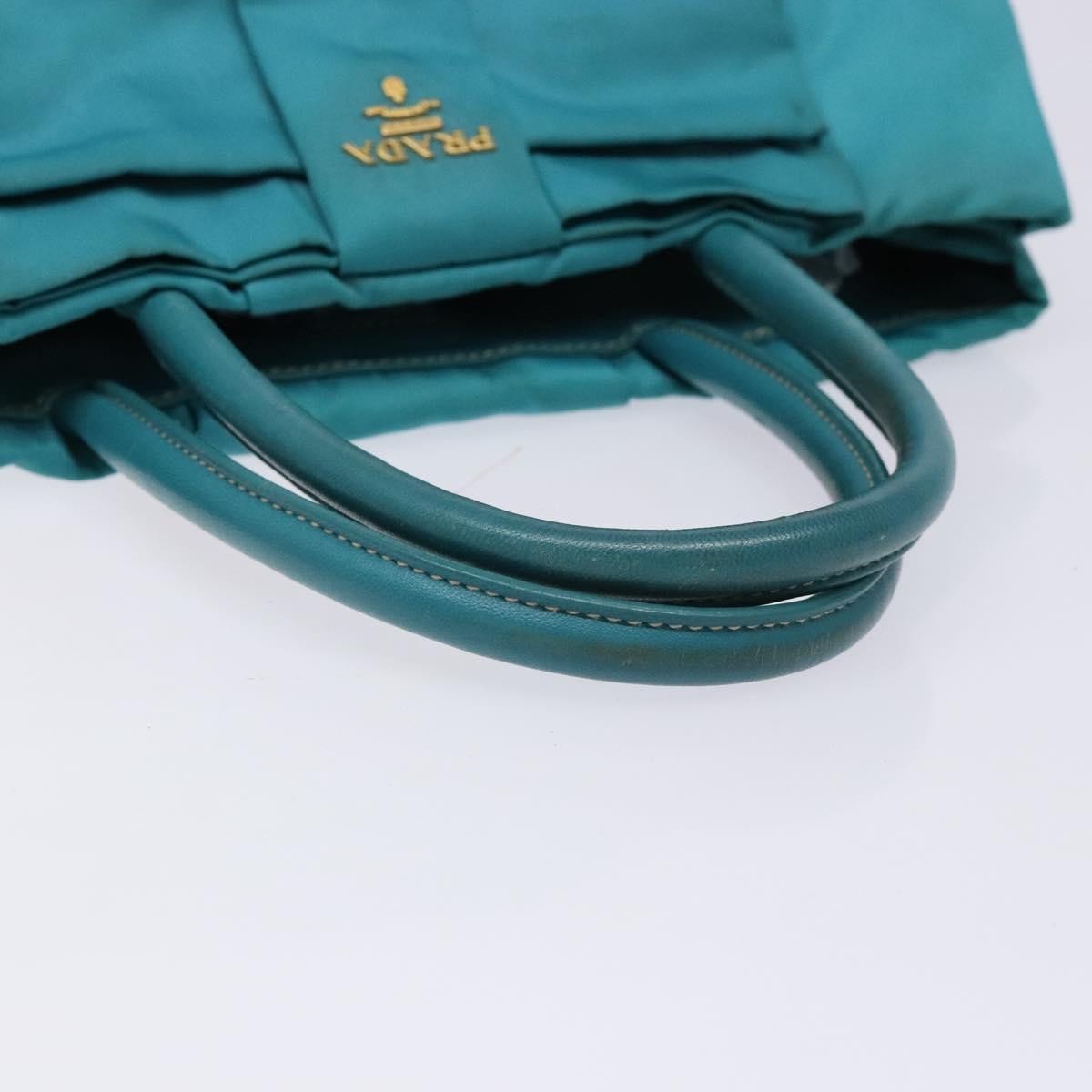 Prada Logo Bow Tote Tessuto With Leather Turquoise Nylon Bag (Pre-Owned)