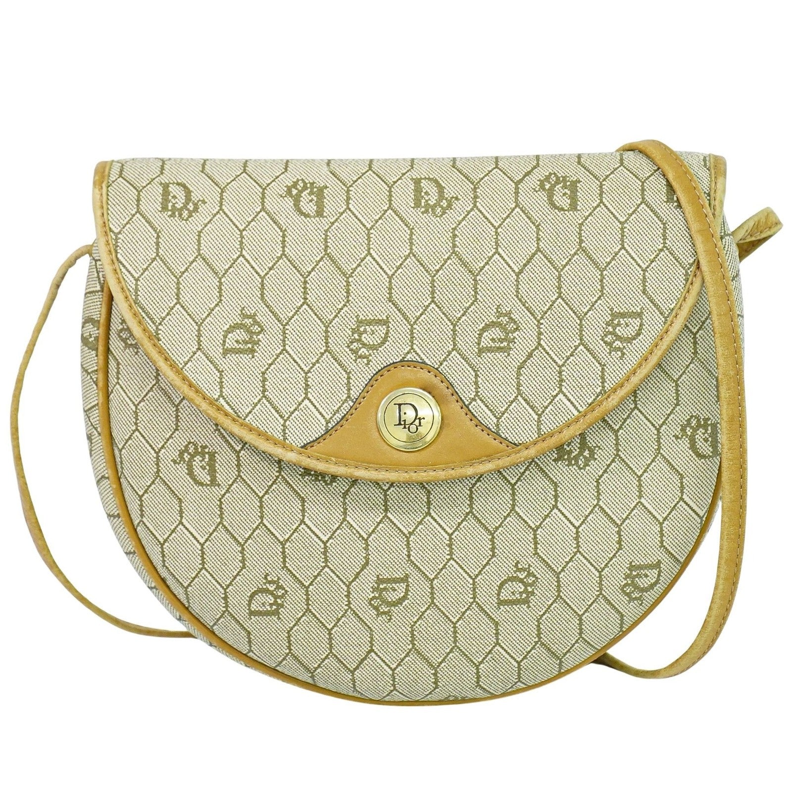 Christian Dior Vintage Honeycomb Shoulder Bag Canvas Beige Canvas Shoulder Bag Bag (Pre-Owned)