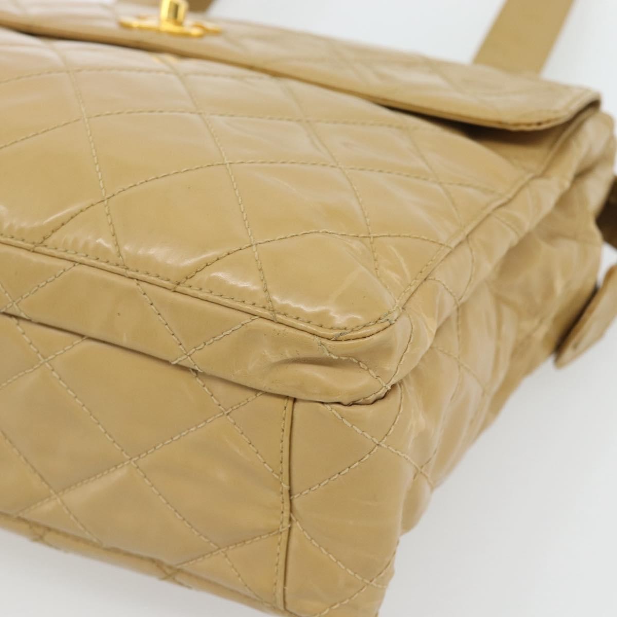 Chanel Vintage Front Pocket Shoulder Bag Leather Beige Patent_Leather Shoulder Bag Bag (Pre-Owned)