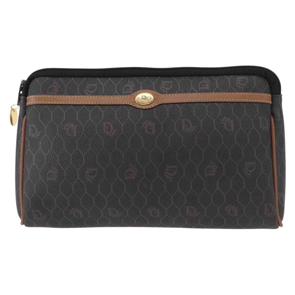 Christian Dior Vintage Honeycomb Zip Pouch Coated Canvas Black Pvc Clutche & Pouche Bag (Pre-Owned)