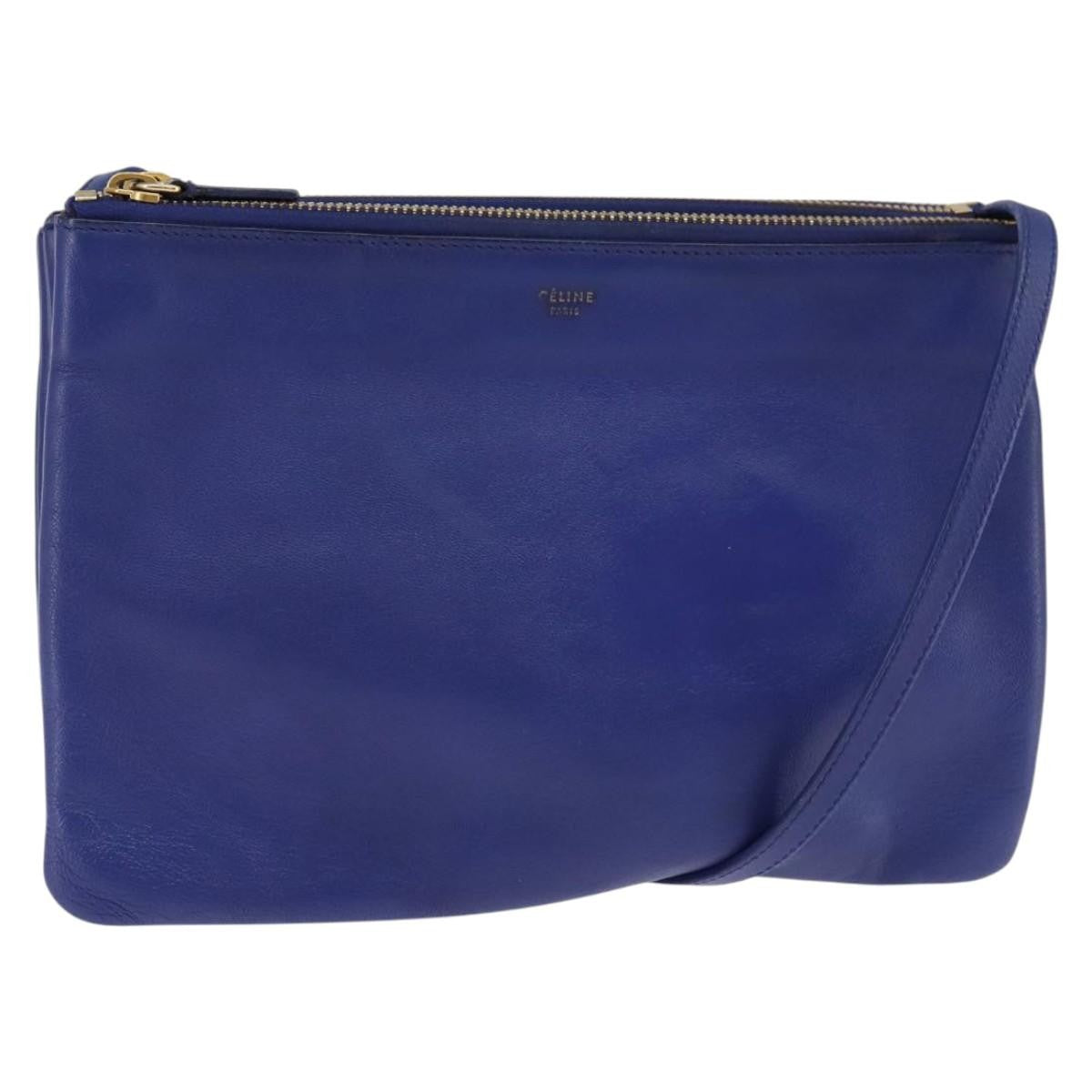 Celine Trio Crossbody Bag Leather Blue Leather Crossbody Bag Bag (Pre-Owned)