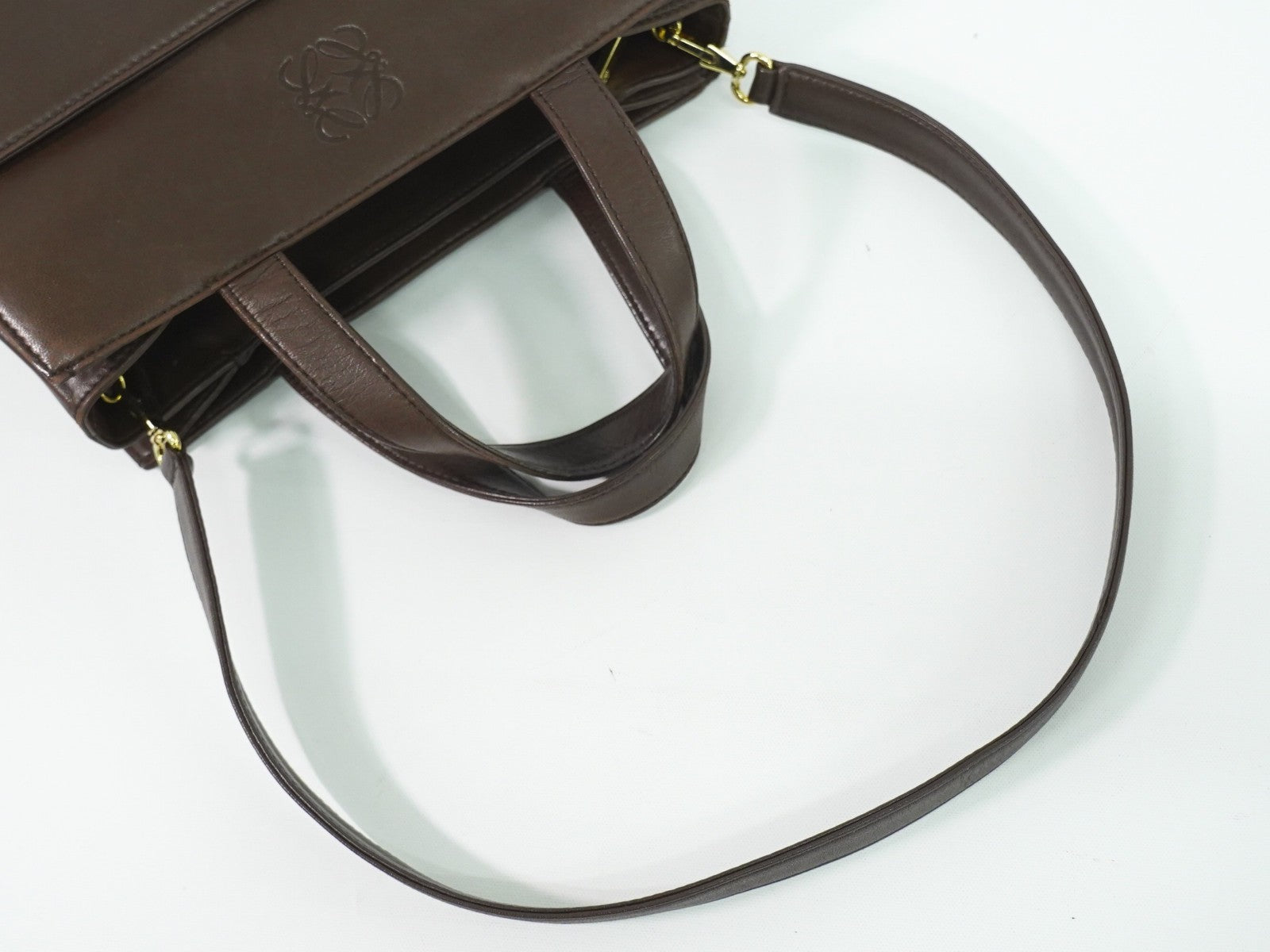 Loewe Vintage Anagram Handbag Leather Brown Leather Handbag (Pre-Owned)