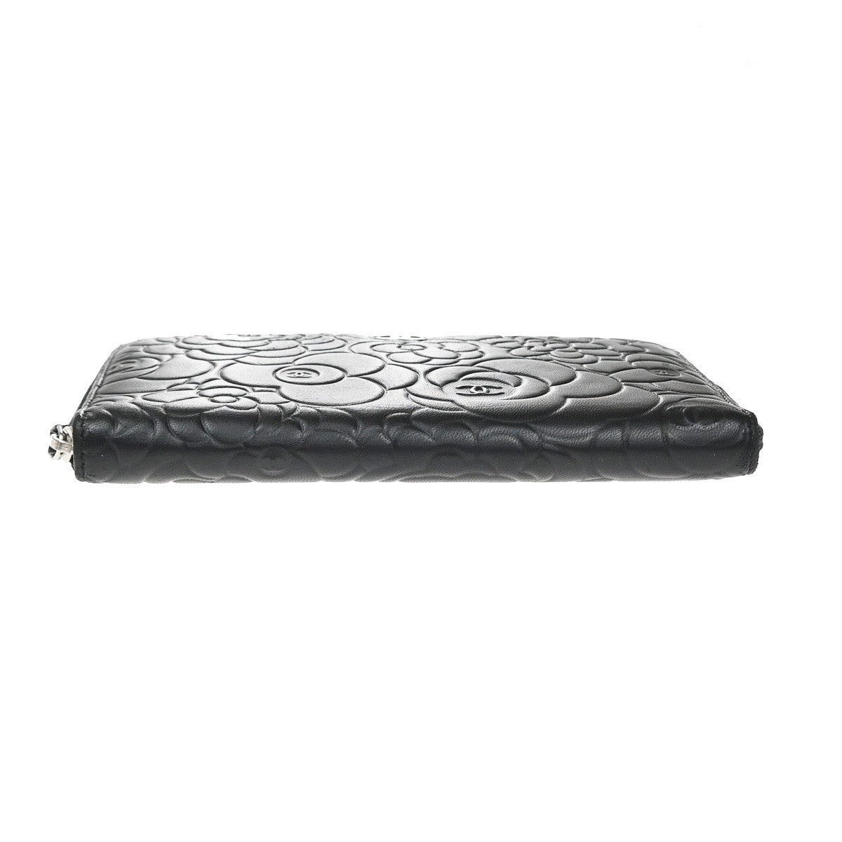 Chanel Camellia Zip Around Organizer Leather Black Leather Wallets Accessory (Pre-Owned)