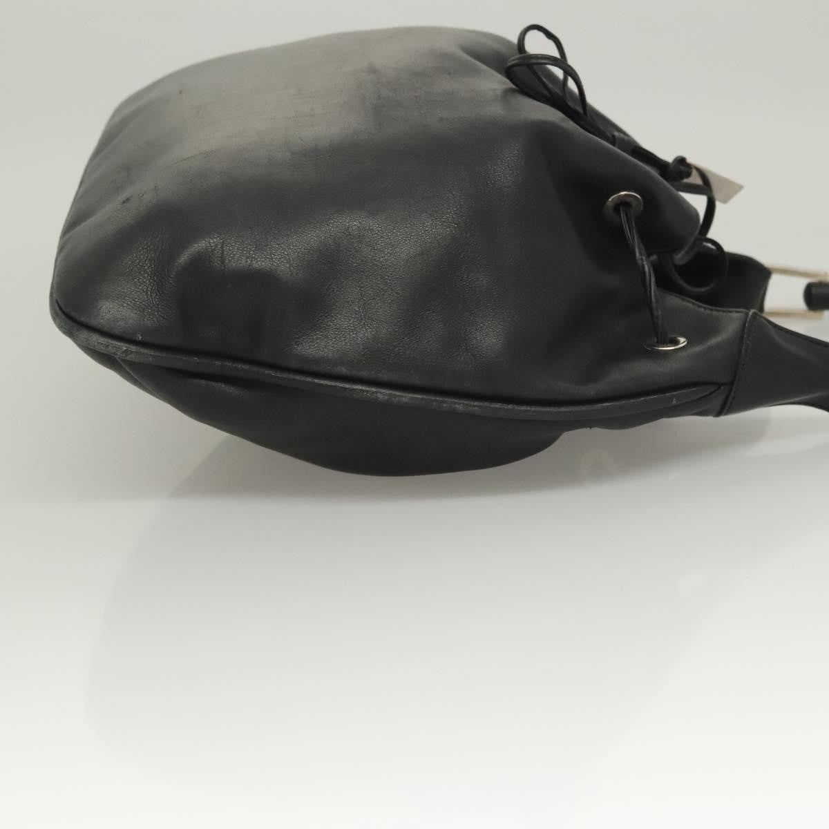 Gucci Vintage Bamboo Shoulder Bag Leather Black Leather Handbag (Pre-Owned)