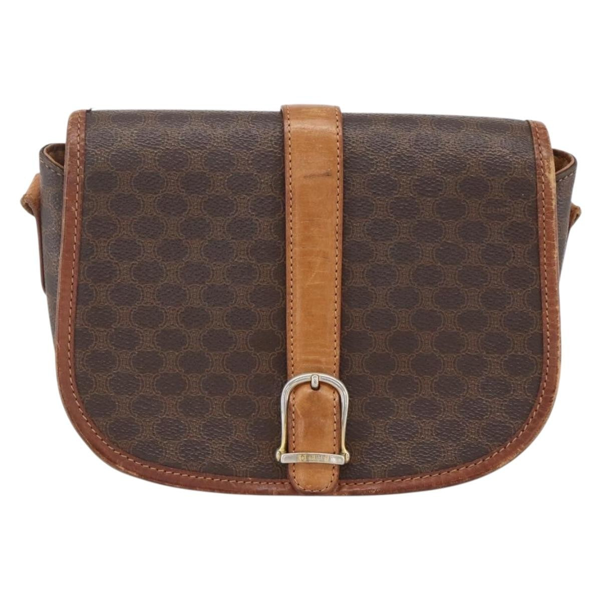 Celine Vintage Macadam Shoulder Bag Canvas And Leather Brown Canvas Shoulder Bag Bag (Pre-Owned)