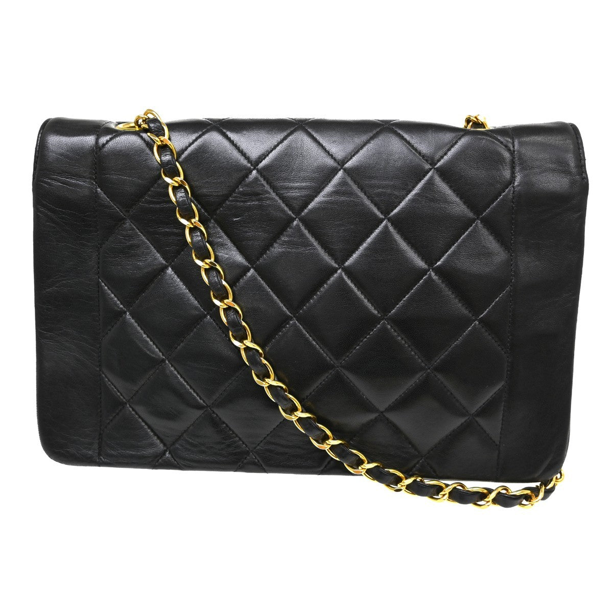 Chanel Vintage Diana Flap Bag Quilted Lambskin Black Leather Handbag (Pre-Owned)