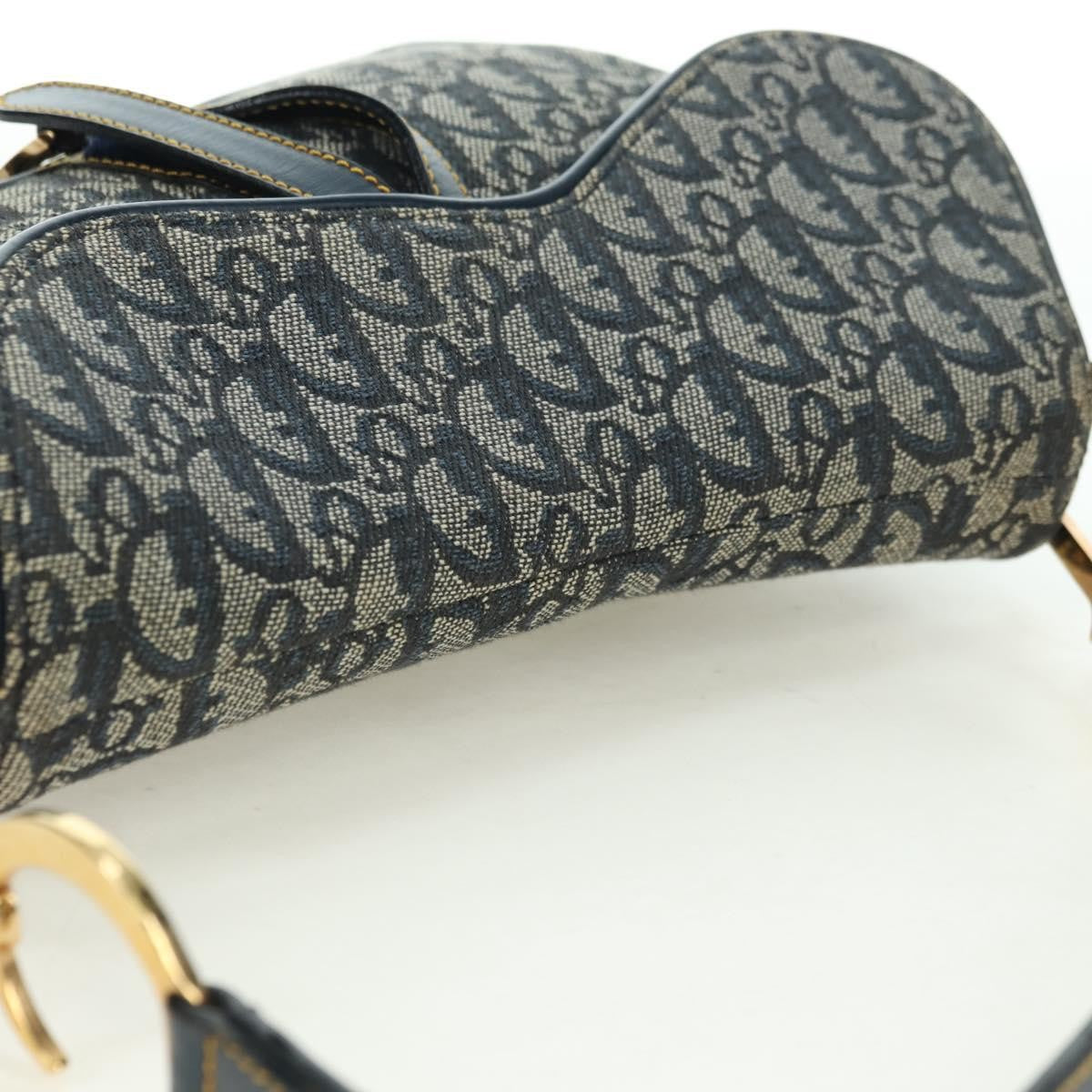 Christian Dior Saddle Handbag Oblique Canvas Navy Canvas Handbag (Pre-Owned)