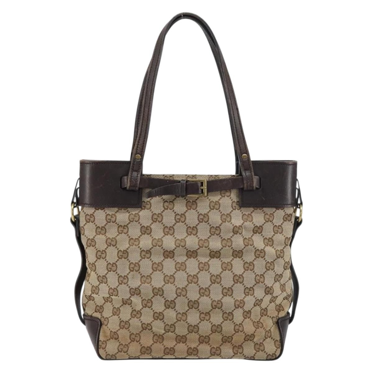 Gucci Belted Bucket Tote Gg Canvas With Leather Beige Canvas Tote Bag Bag (Pre-Owned)