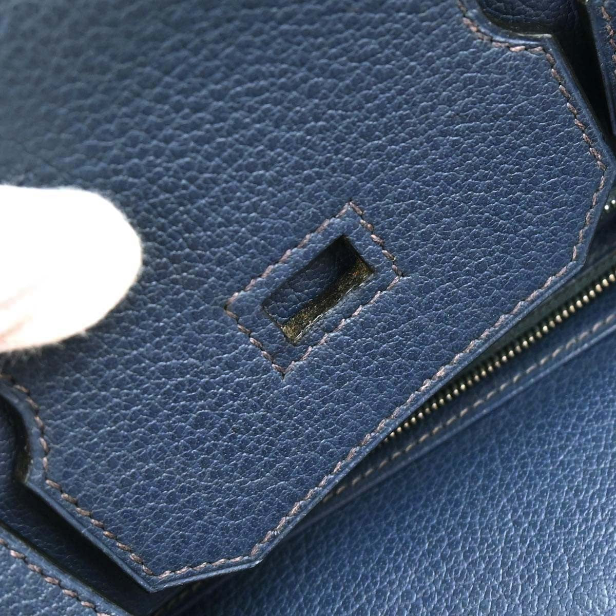 Hermes Birkin Handbag Blue Togo With Palladium Hardware Blue Leather Handbag (Pre-Owned)