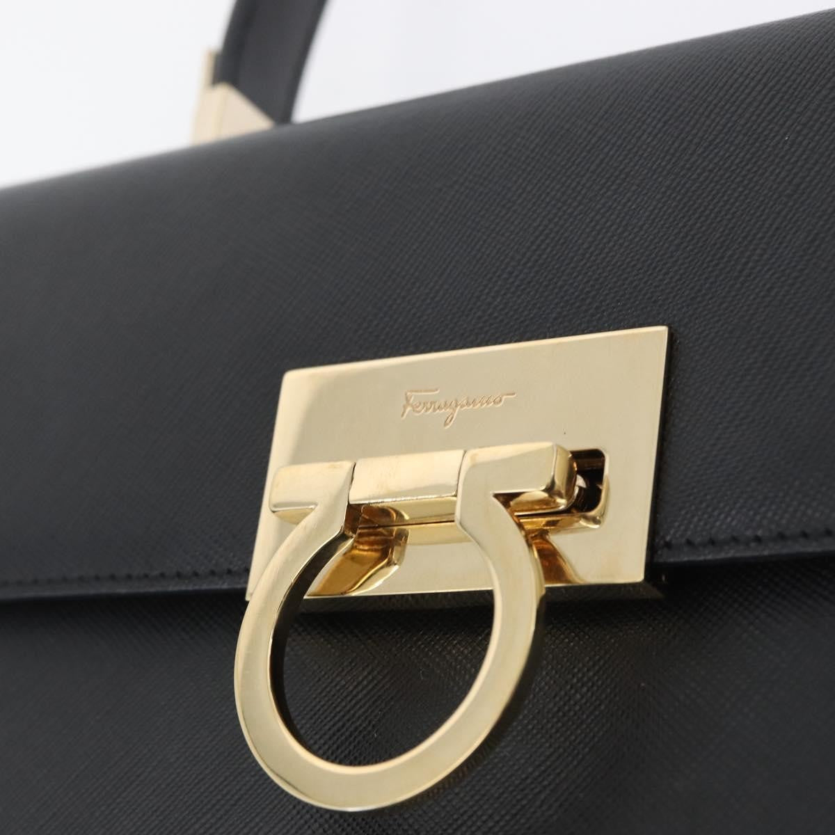 Salvatore Ferragamo Gancini Handbag Leather Black Leather Handbag (Pre-Owned)