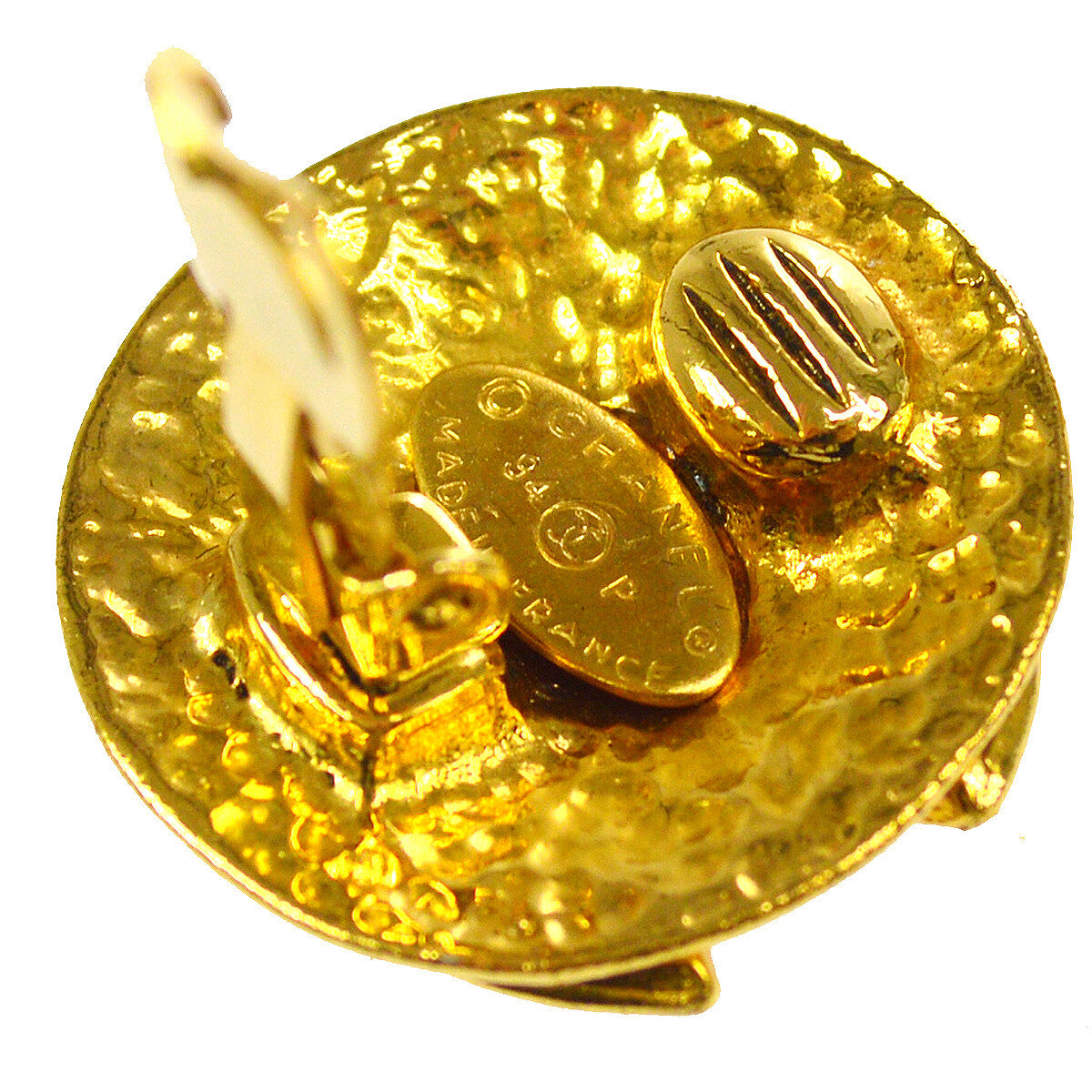Chanel Cc Button Clip-On Earrings Metal Gold Gold_Plated Earrings Jewelry (Pre-Owned)