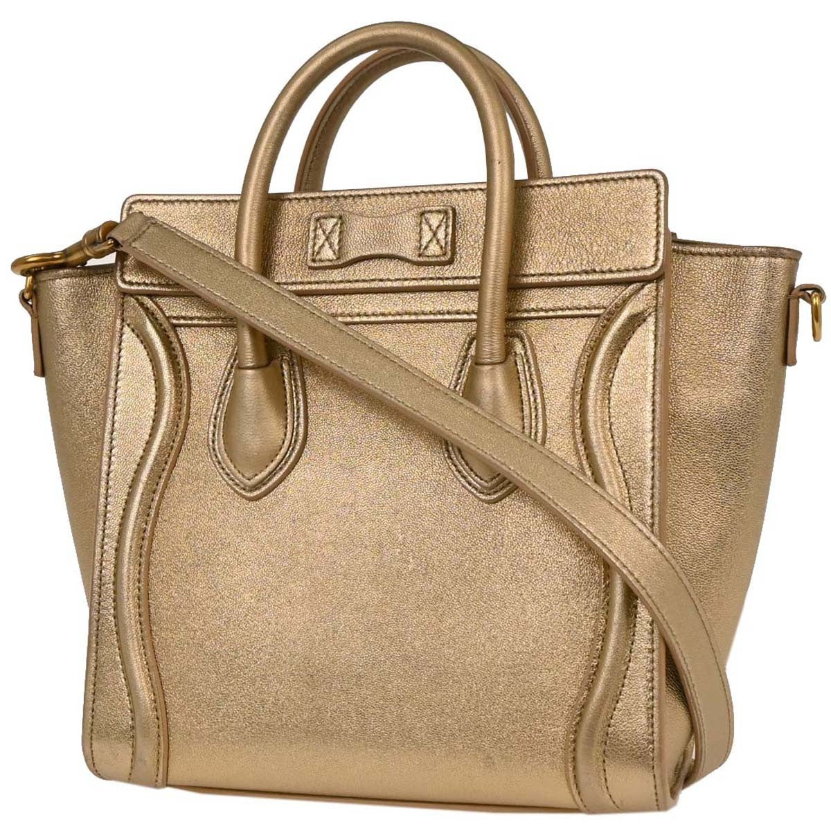 Celine Luggage Bag Smooth Leather Gold Leather Tote Bag Bag (Pre-Owned)