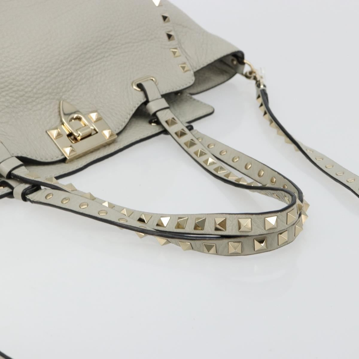Valentino Garavani Rockstud Tote Textured Leather Gray Leather Tote Bag Bag (Pre-Owned)