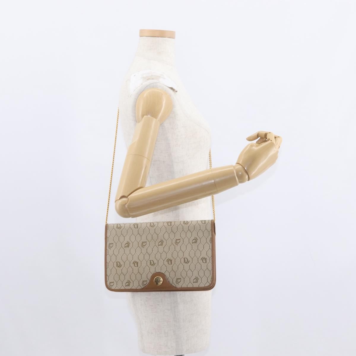 Christian Dior Vintage Honeycomb Chain Canvas Beige Canvas Shoulder Bag Bag (Pre-Owned)