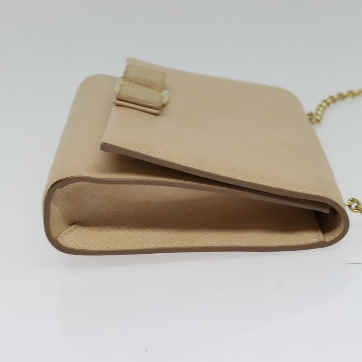 Salvatore Ferragamo Ginny Crossbody Bag Leather Beige Leather Shoulder Bag Bag (Pre-Owned)