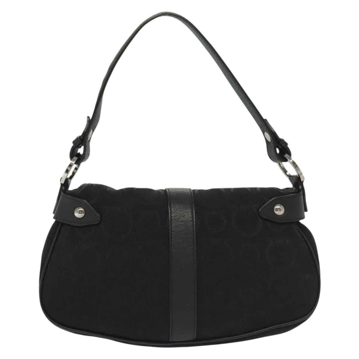 Salvatore Ferragamo Gancini Handbag Canvas Black Canvas Handbag (Pre-Owned)
