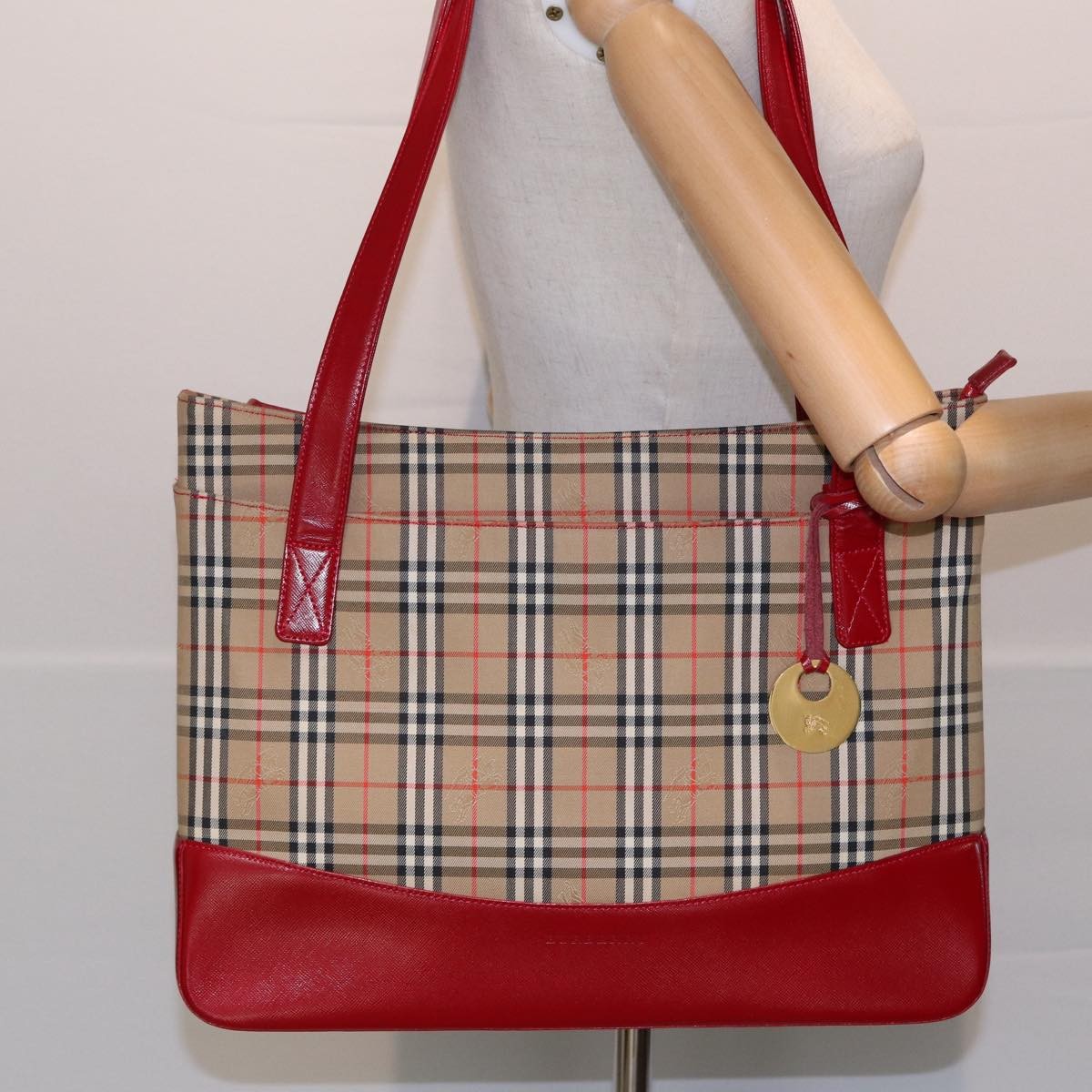 Burberry Nova Check Tote Canvas And Leather Beige Canvas Tote Bag Bag (Pre-Owned)