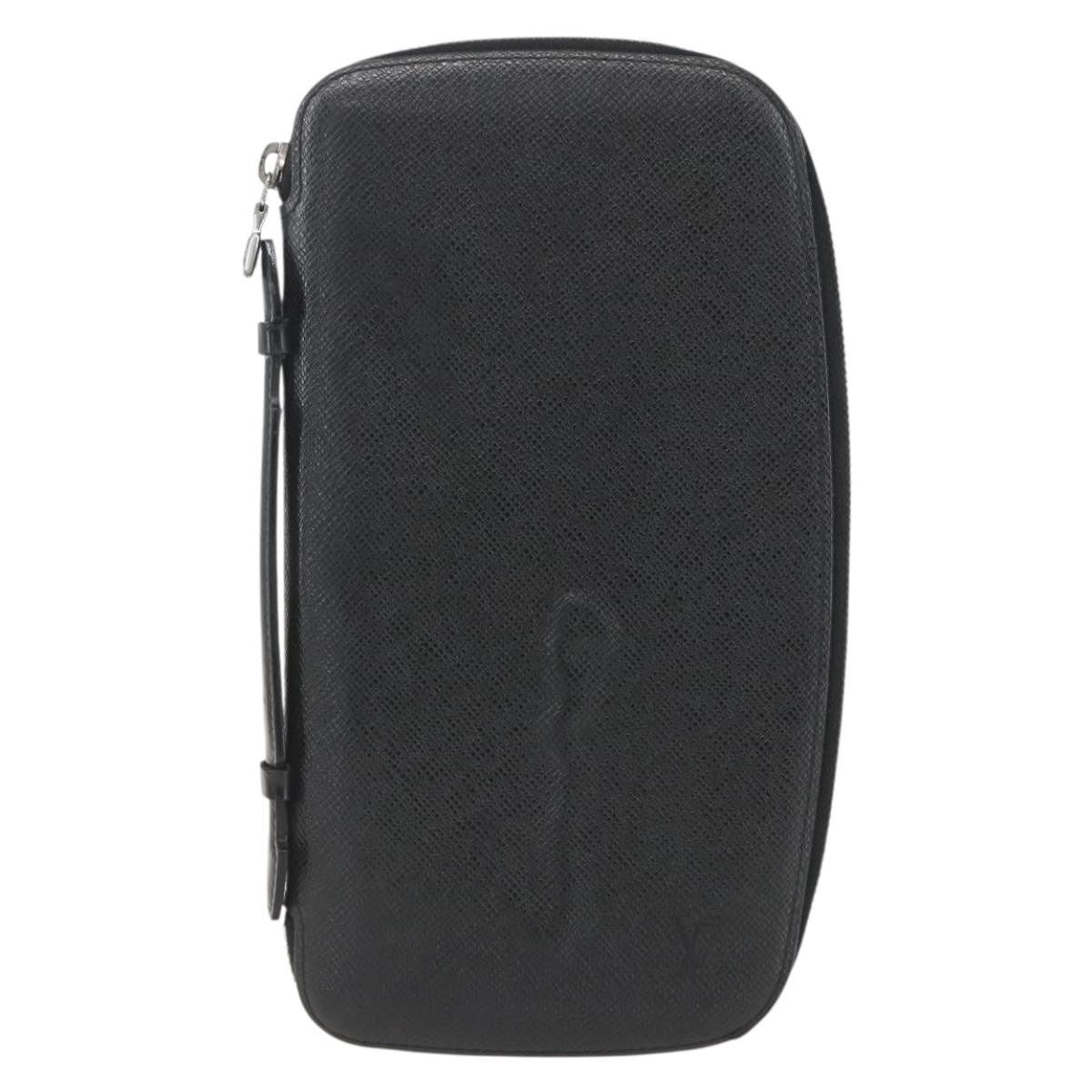 Louis Vuitton Atoll Organizer Wallet Taiga Leather Black Leather Clutche & Pouche Bag (Pre-Owned)