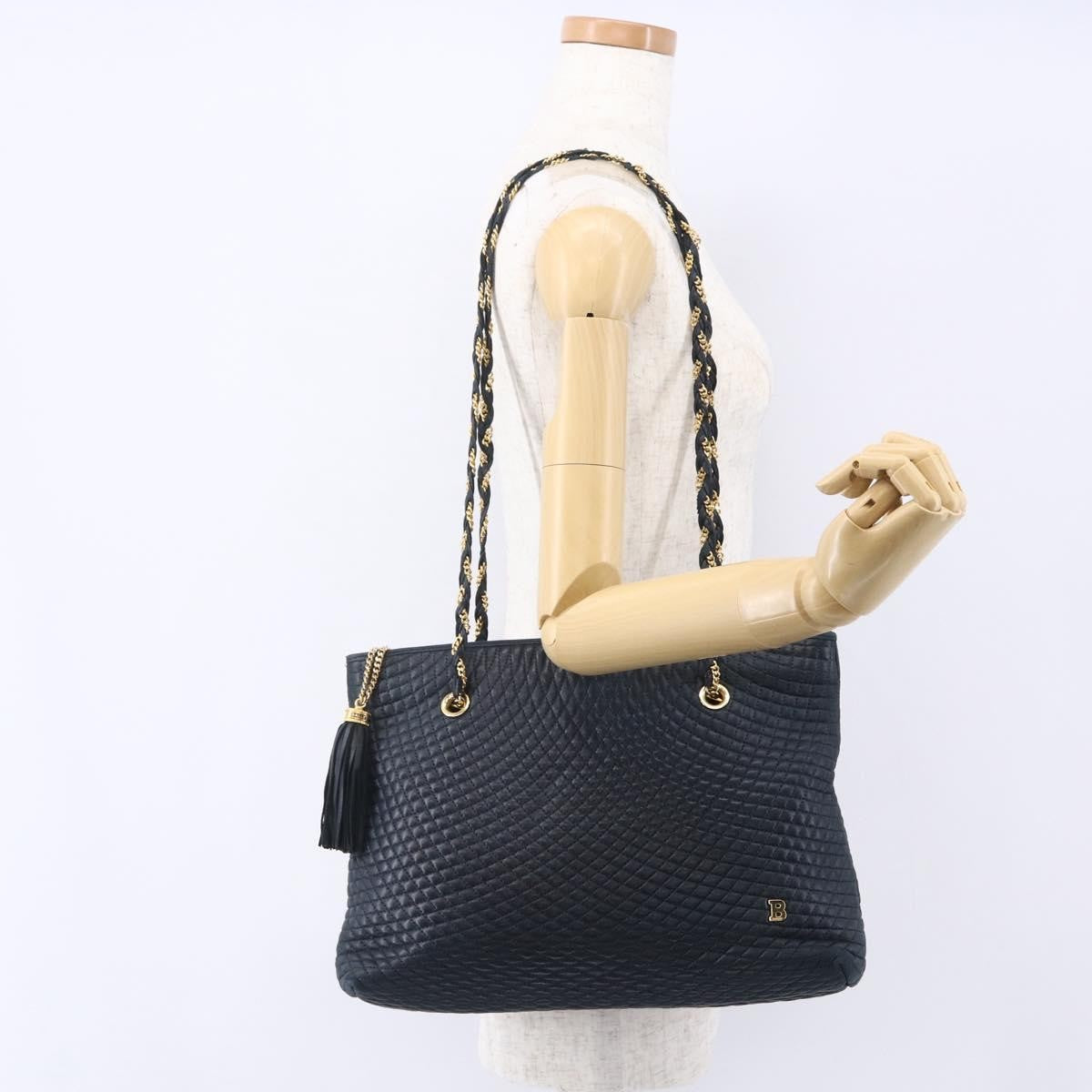 Bally Vintage Chain Shoulder Bag Quilted Leather Navy Leather Shoulder Bag Bag (Pre-Owned)