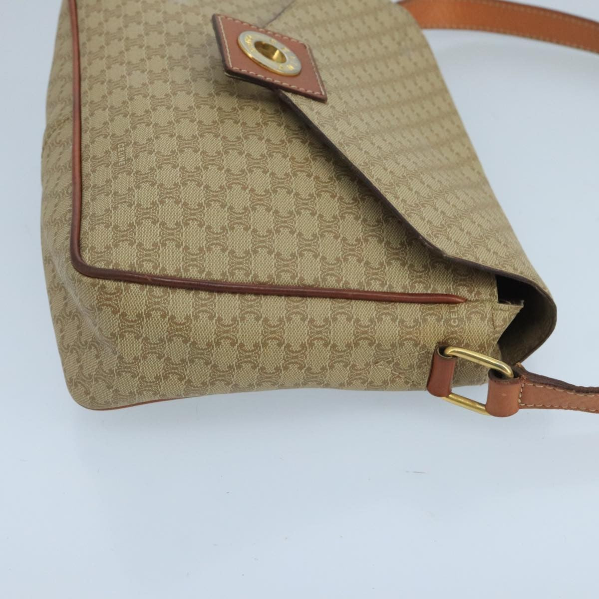 Celine Vintage Macadam Circle Logo Shoulder Bag Canvas And Leather Beige Canvas Shoulder Bag Bag (Pre-Owned)