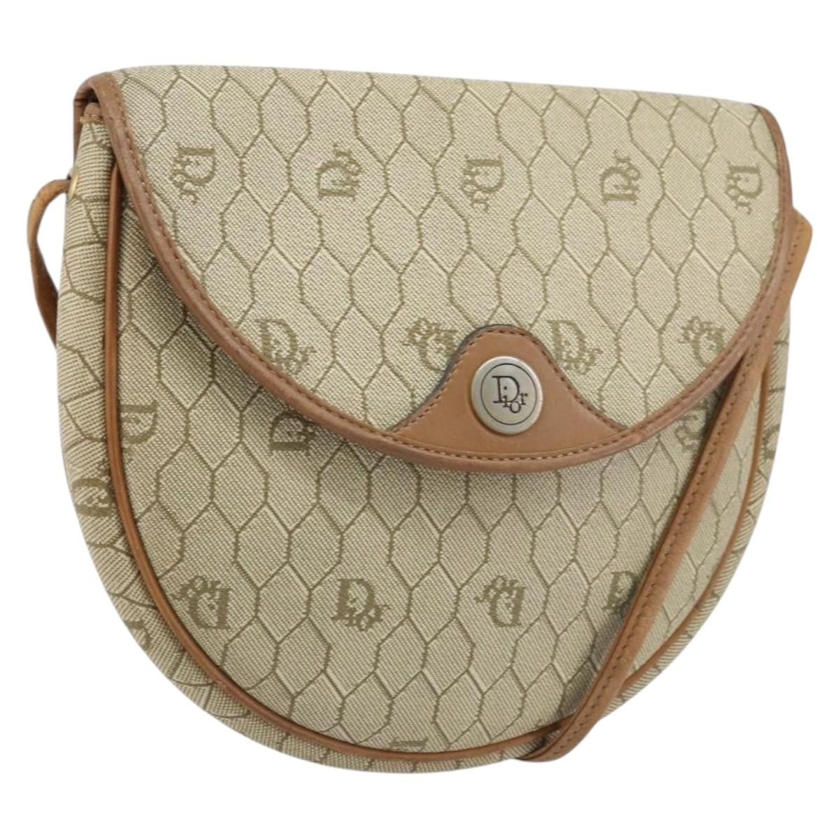 Christian Dior Vintage Honeycomb Shoulder Bag Canvas And Leather Beige Canvas Shoulder Bag Bag (Pre-Owned)