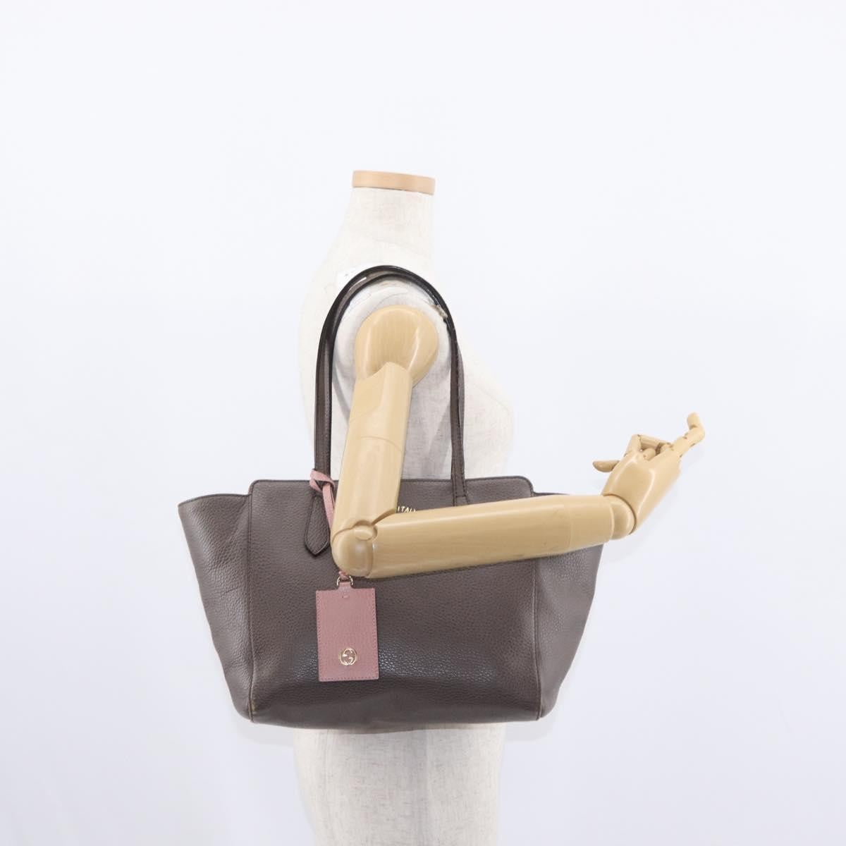 Gucci Swing Tote Leather Gray Leather Tote Bag Bag (Pre-Owned)