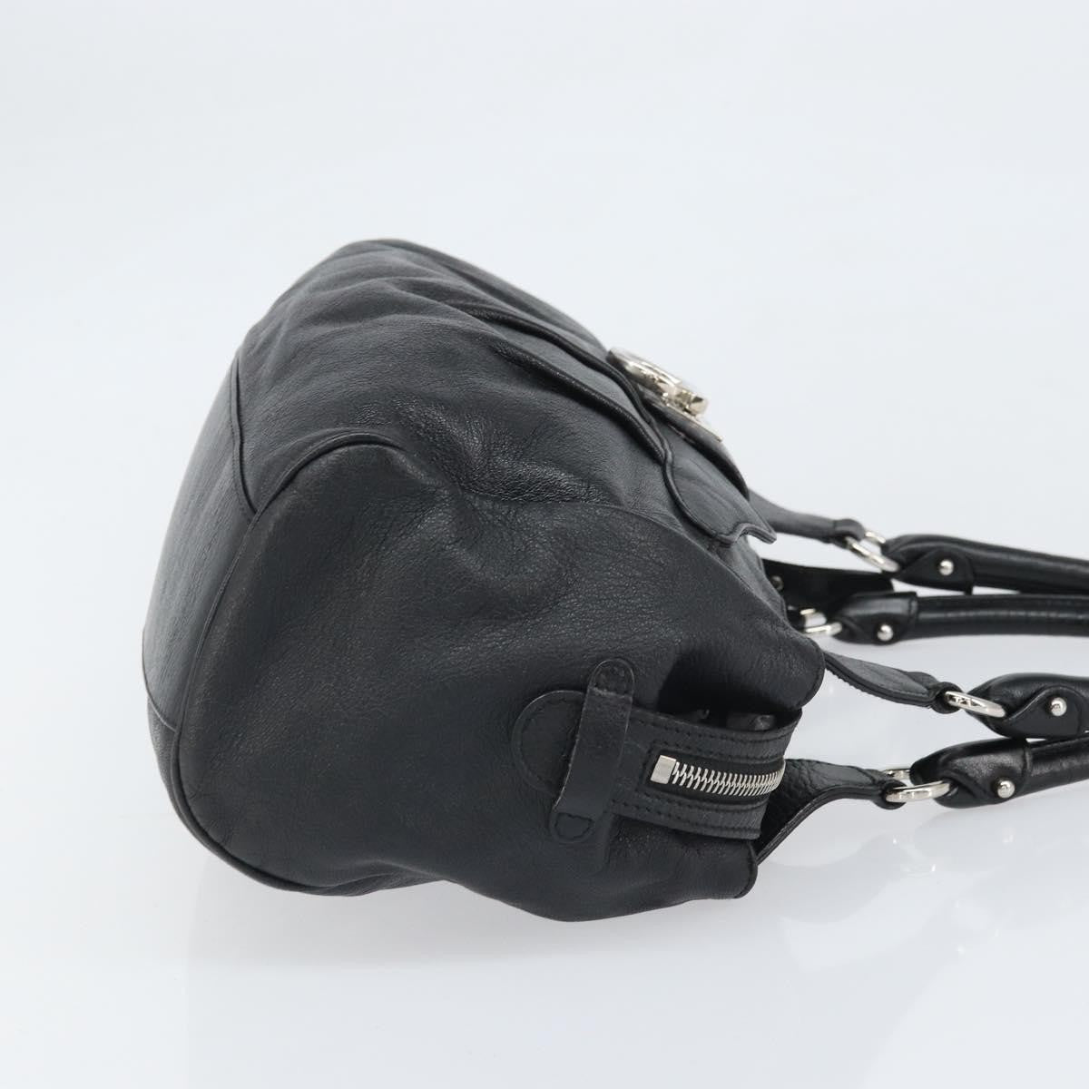 Salvatore Ferragamo Gancini Handbag Leather Black Leather Handbag (Pre-Owned)