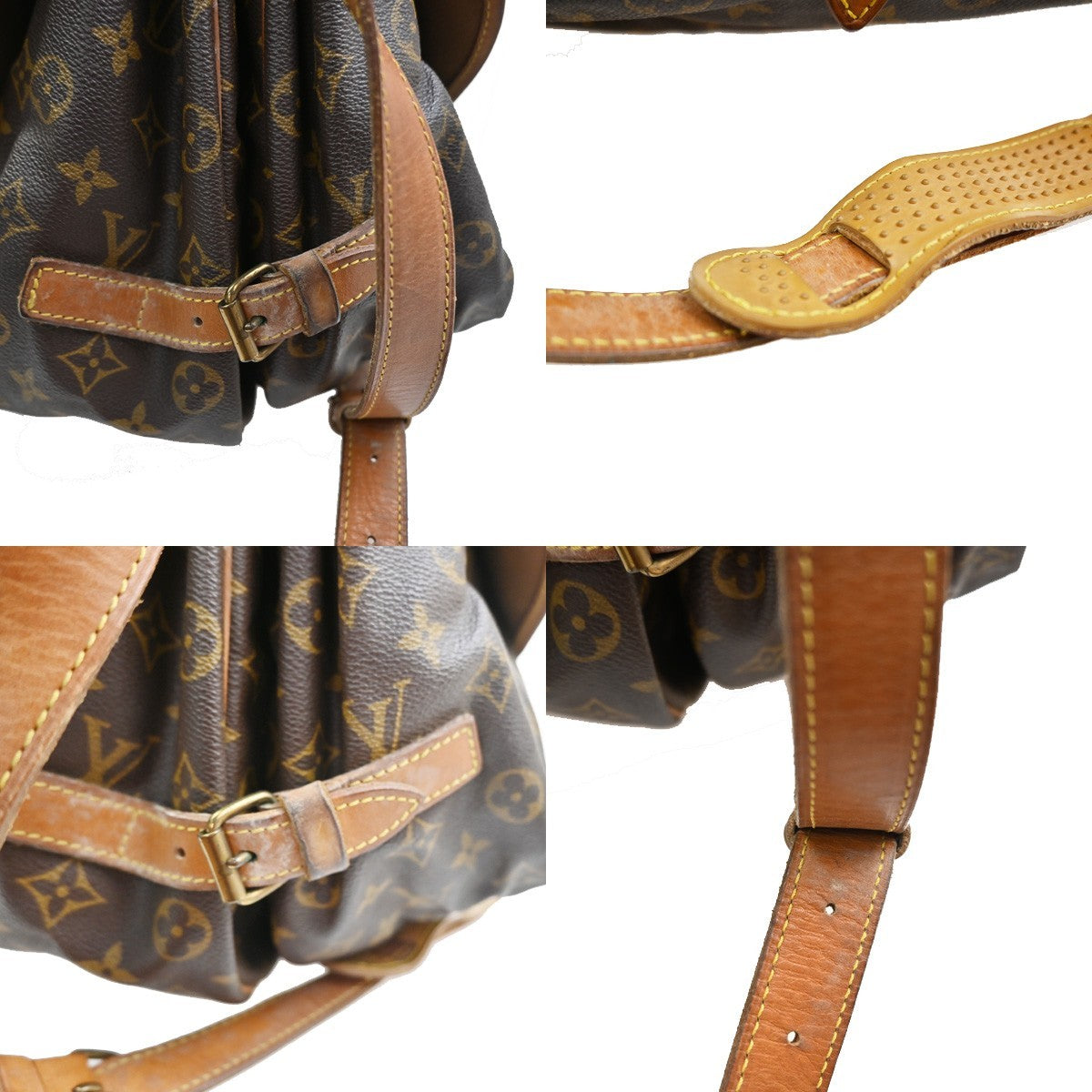 Louis Vuitton Saumur Handbag Monogram Canvas Brown Leather Shoulder Bag Bag (Pre-Owned)