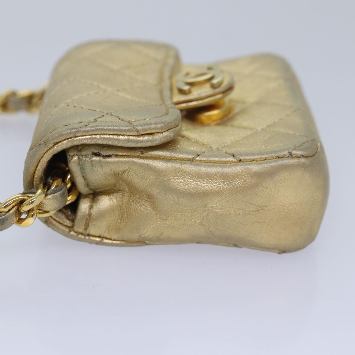 Chanel Vintage Square Cc Flap Bag Quilted Leather Gold Leather Shoulder Bag Bag (Pre-Owned)