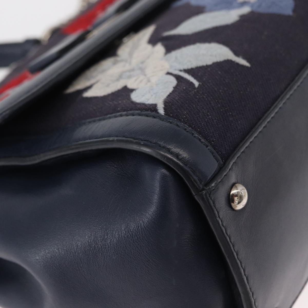 Salvatore Ferragamo Vala Handbag Leather Navy Denim_Jeans Handbag (Pre-Owned)