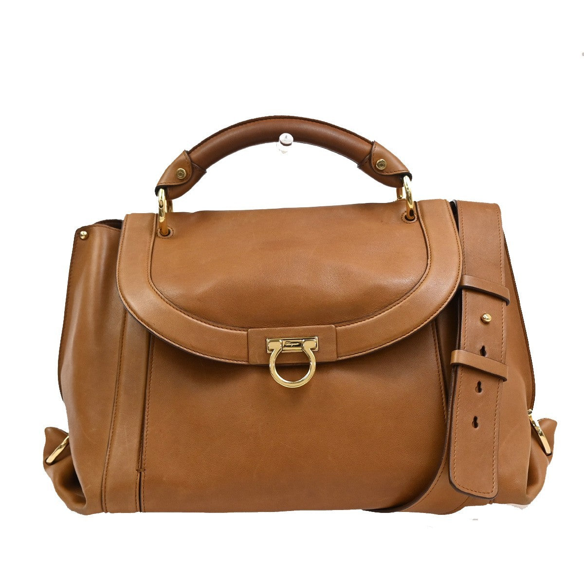 Salvatore Ferragamo Suzanna Satchel Smooth Leather Brown Leather Handbag (Pre-Owned)