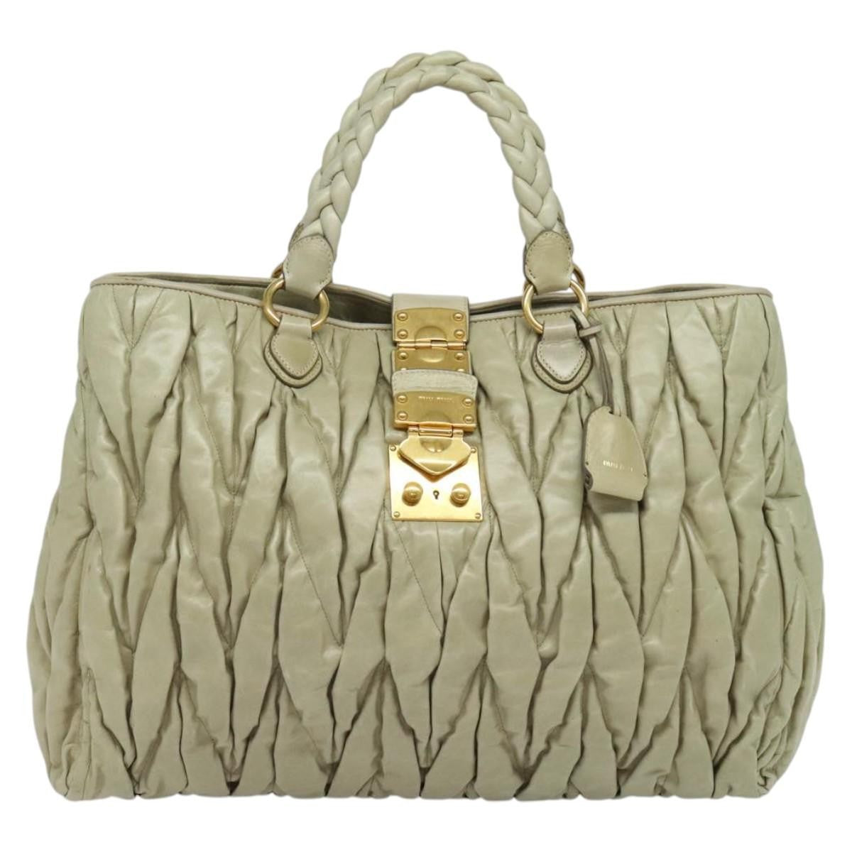 Miu Miu Coffer Convertible Satchel Leather Beige Leather Handbag (Pre-Owned)