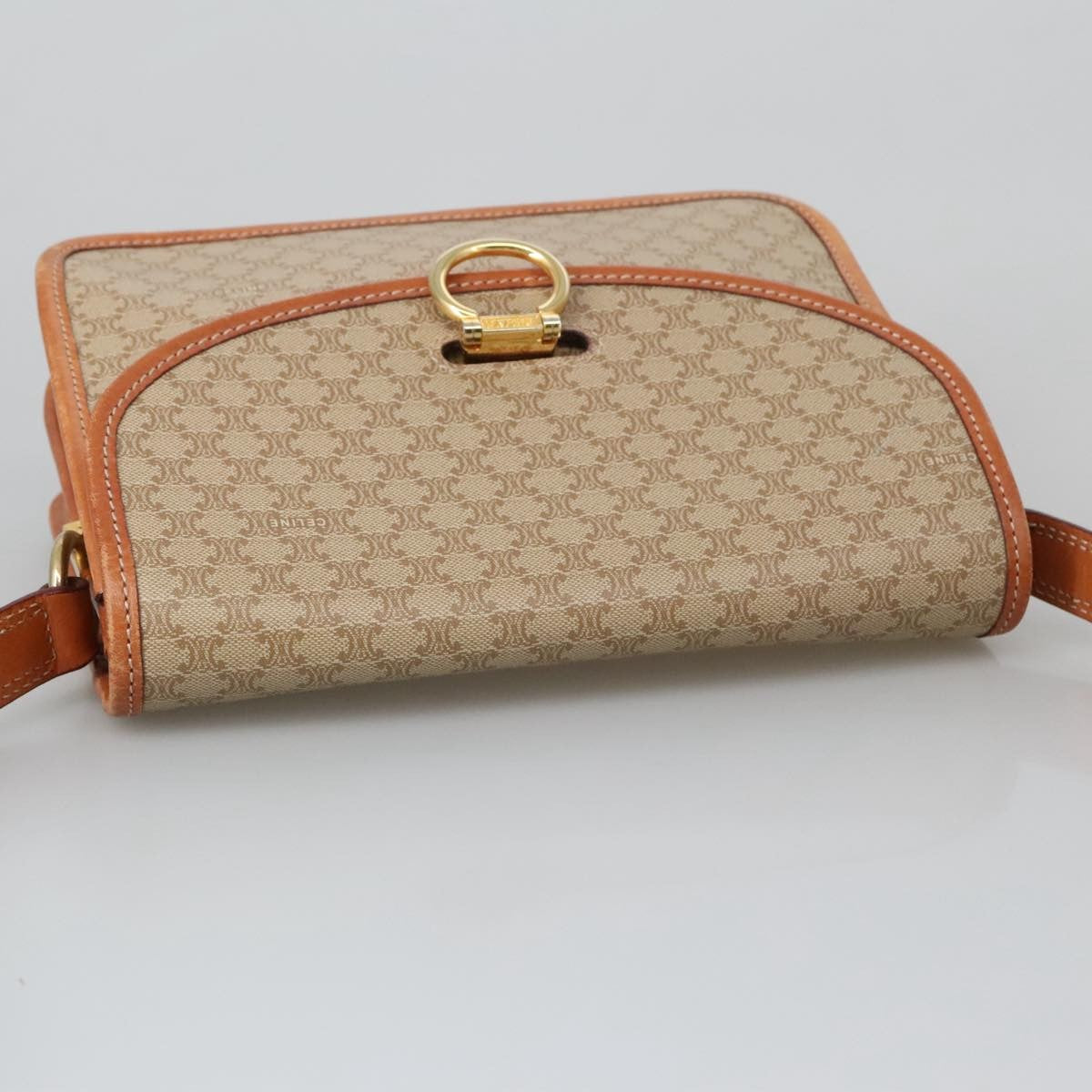 Celine Vintage Macadam Shoulder Bag Canvas And Leather Beige Canvas Shoulder Bag Bag (Pre-Owned)