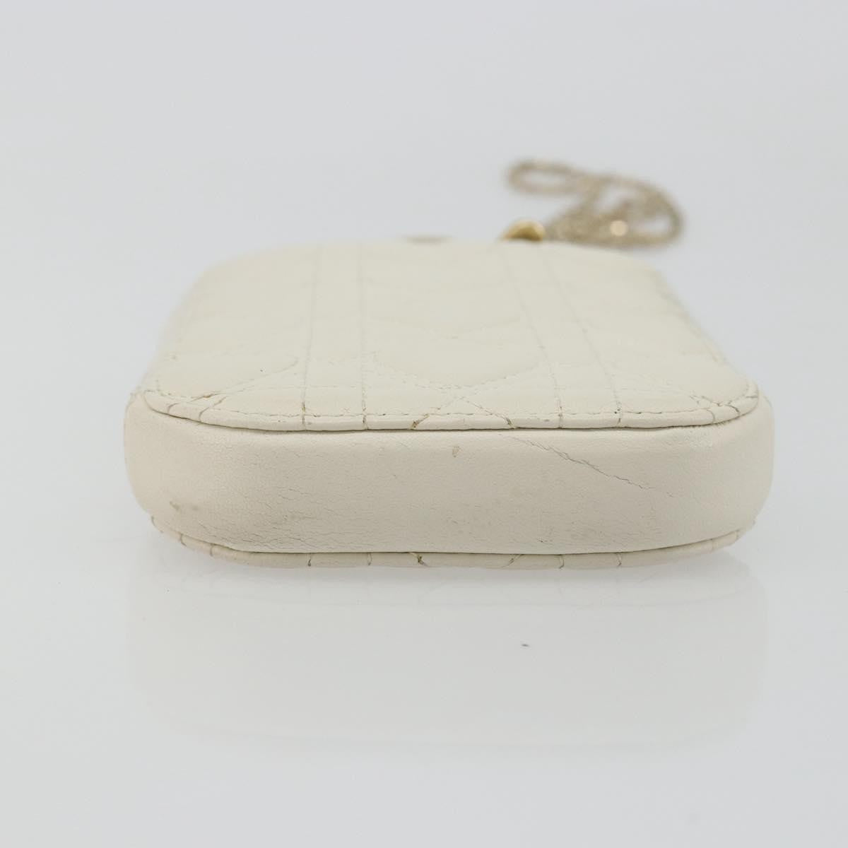 Christian Dior Lady Dior Phone Holder On Chain Cannage Quilt Lambskin White Leather Shoulder Bag Bag (Pre-Owned)