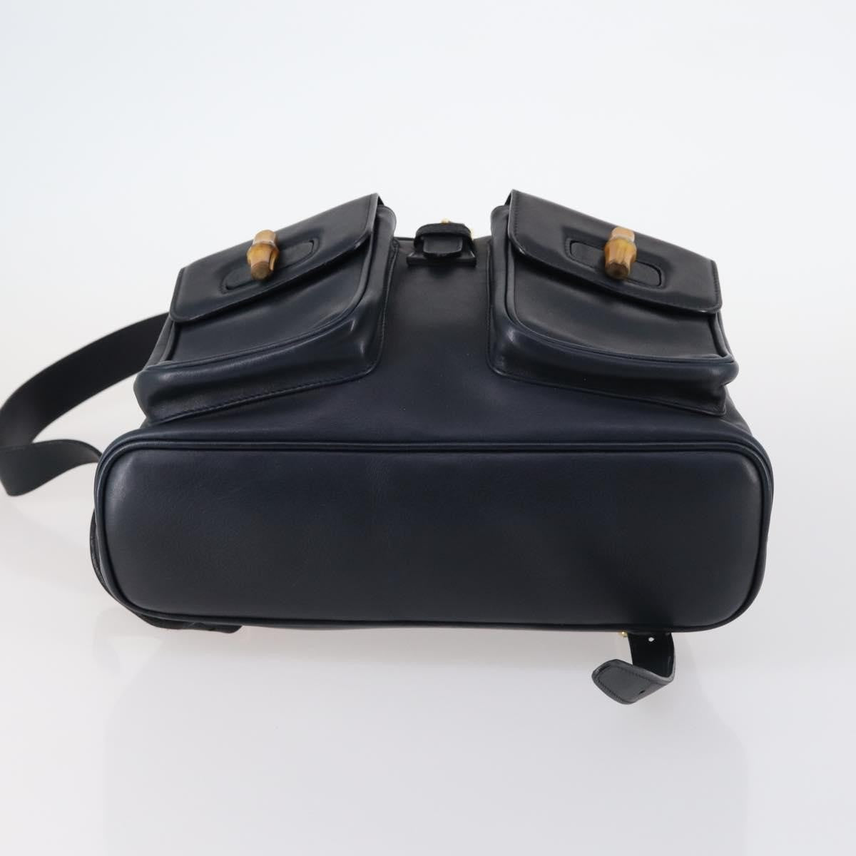 Gucci Vintage Bamboo Backpack Leather Navy Leather Backpack Bag (Pre-Owned)