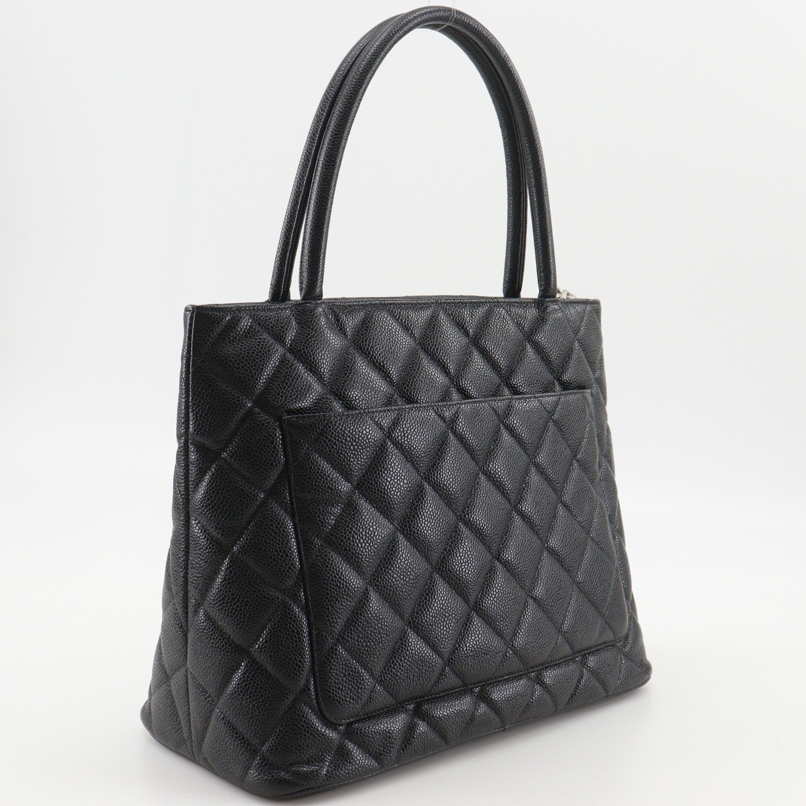 Chanel Medallion Tote Quilted Caviar Black Leather Tote Bag Bag (Pre-Owned)