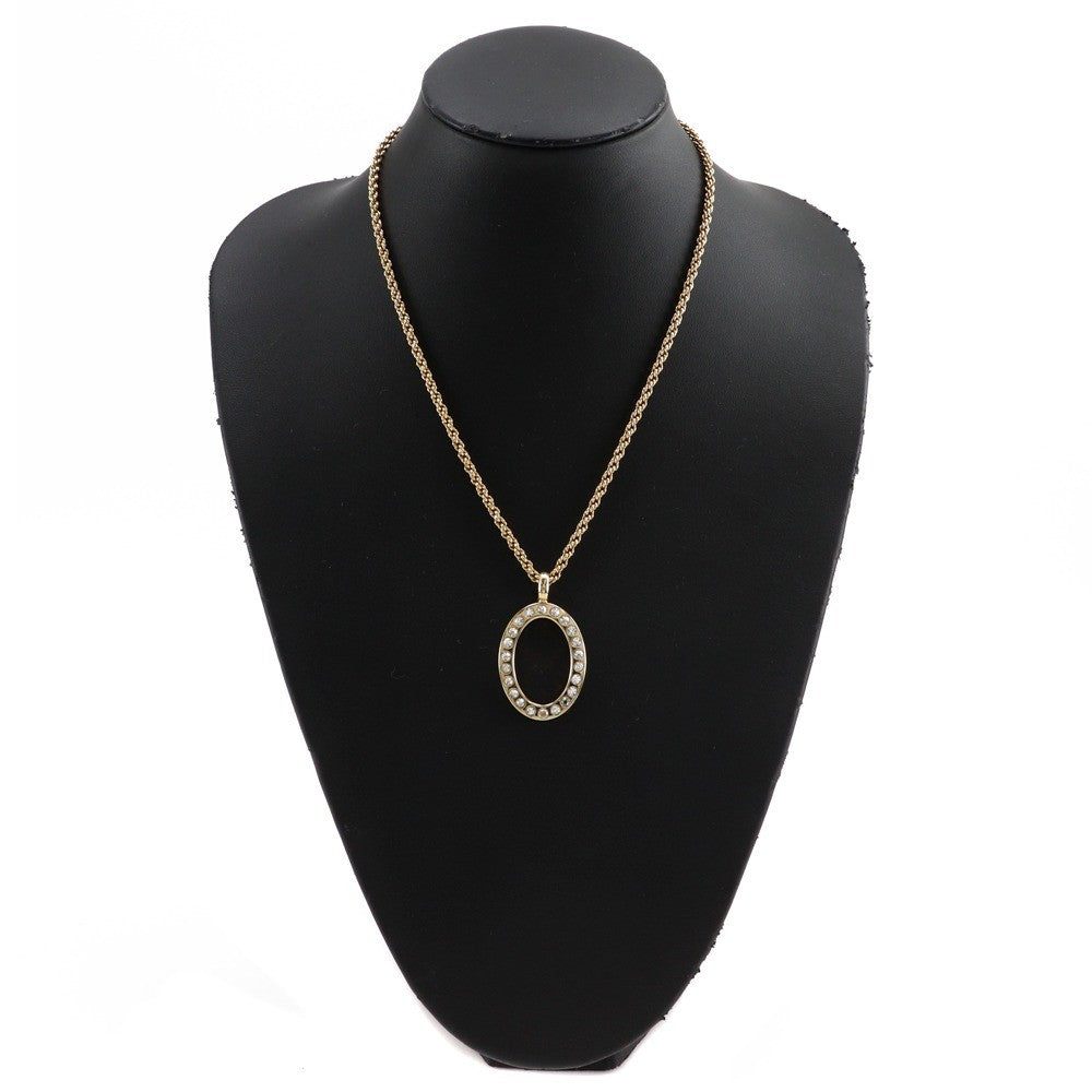 Christian Dior Vintage Circle Pendant Necklace Metal With Crystals Gold Gold_Plated Necklace Jewelry (Pre-Owned)