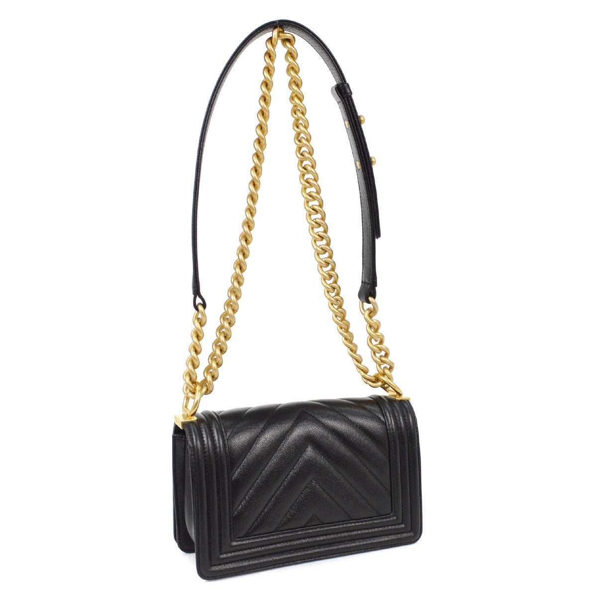 Chanel Boy Flap Bag Chevron Caviar Black Leather Shoulder Bag Bag (Pre-Owned)