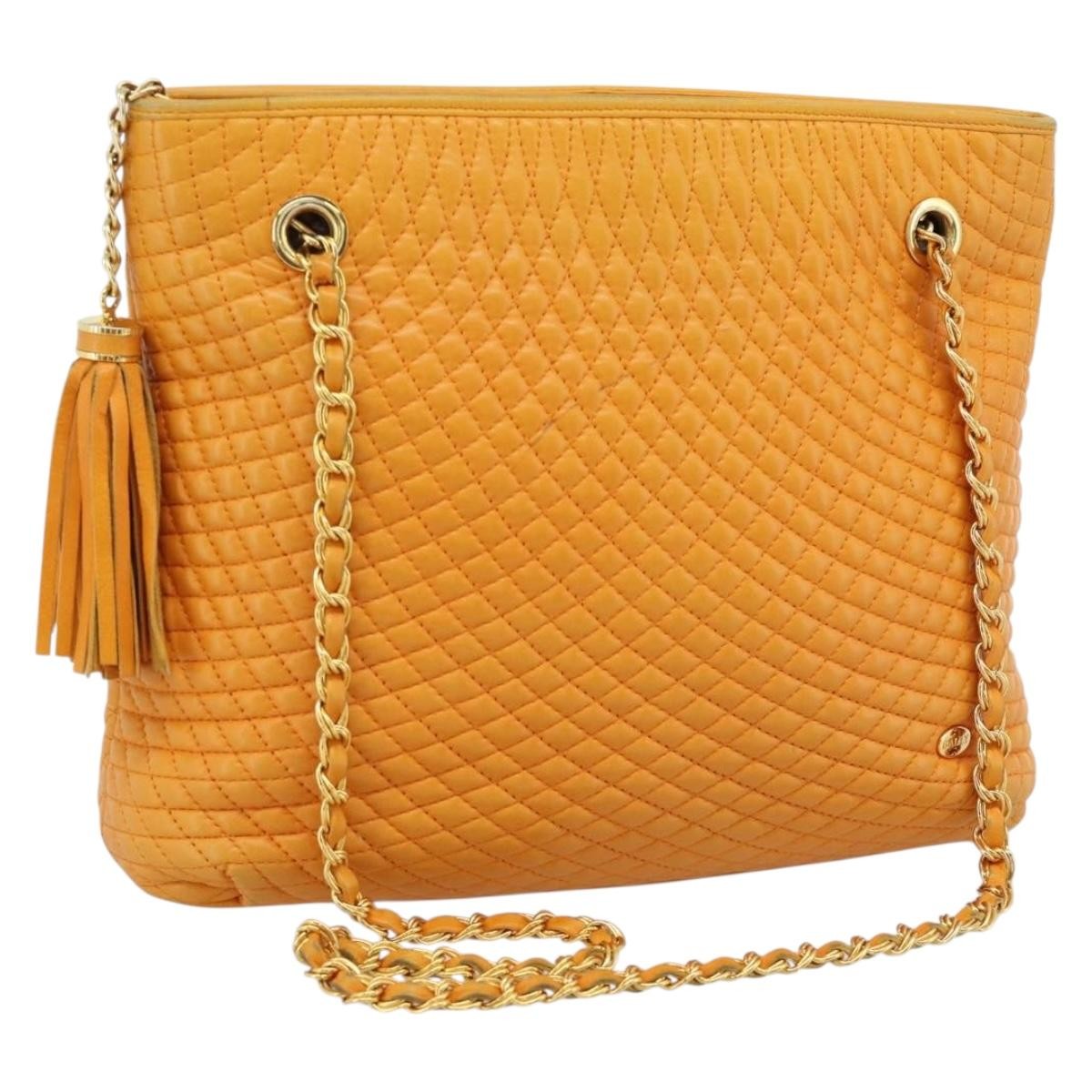 Bally Vintage Shoulder Bag Quilted Leather Orange Leather Shoulder Bag Bag (Pre-Owned)
