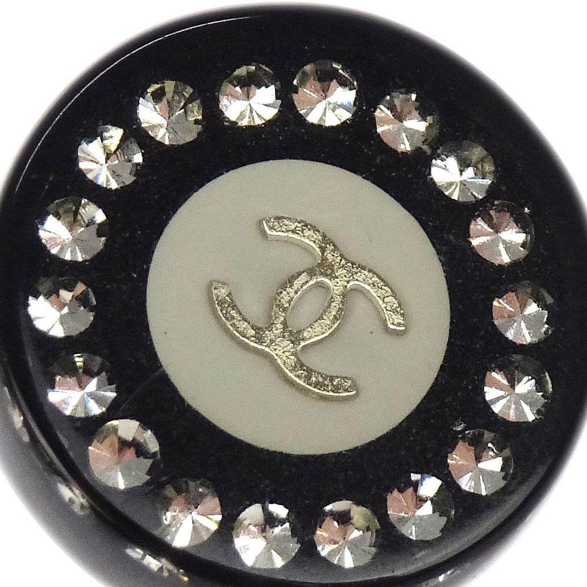 Chanel Vintage Cc Round Button Clip-On Earrings Metal Black Plastic Earrings Jewelry (Pre-Owned)