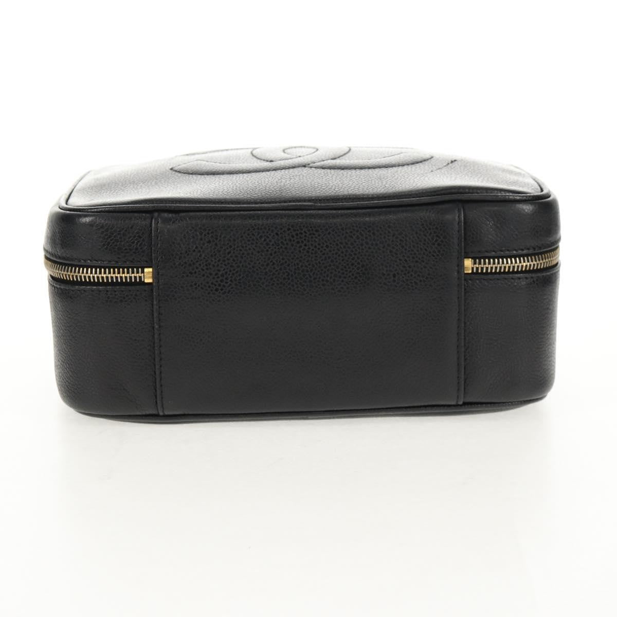 Chanel Vintage Timeless Zip Around Vanity Case Caviar Black Leather Clutche & Pouche Bag (Pre-Owned)