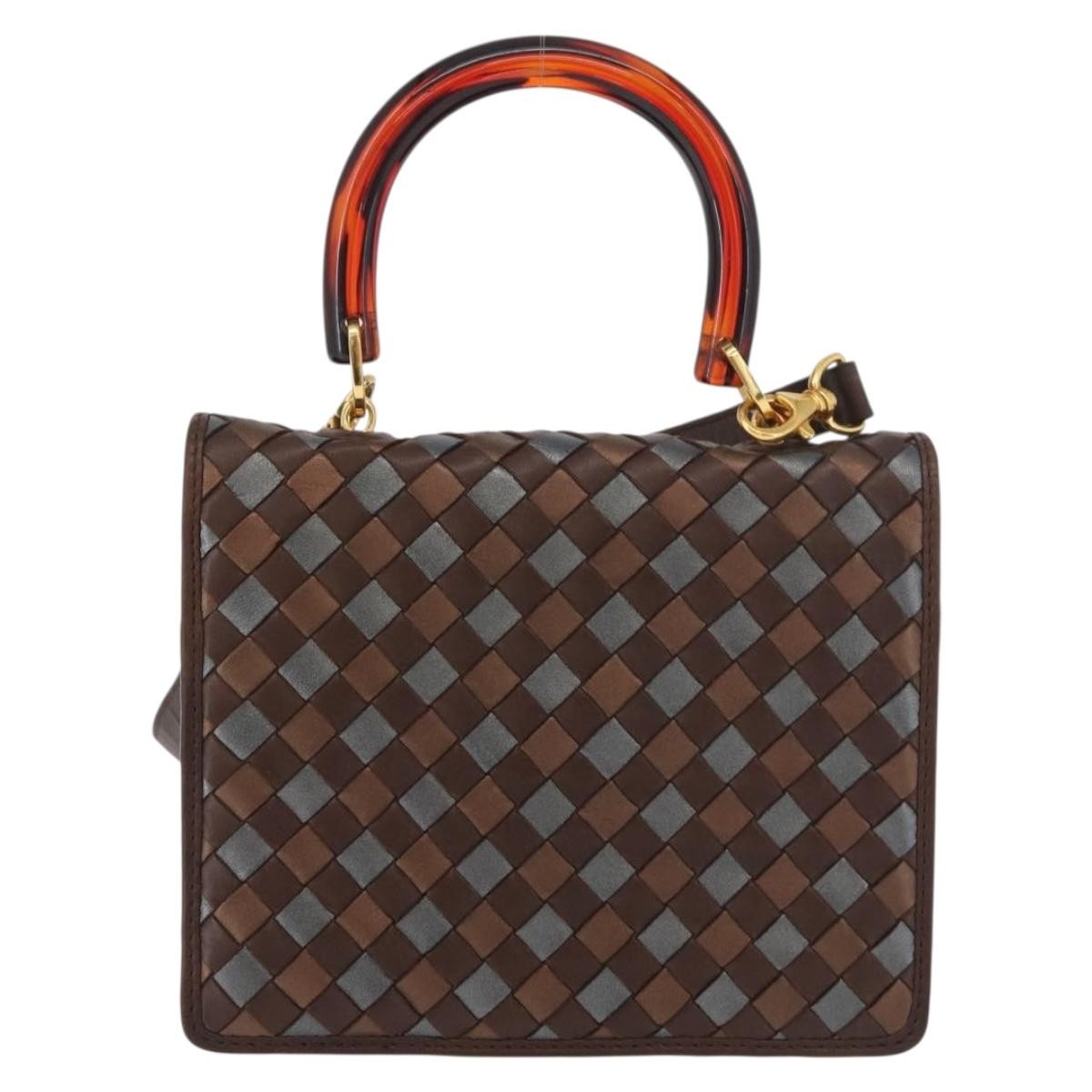 Bottega Veneta Intrecciato Handbag Leather Brown Leather Handbag (Pre-Owned)