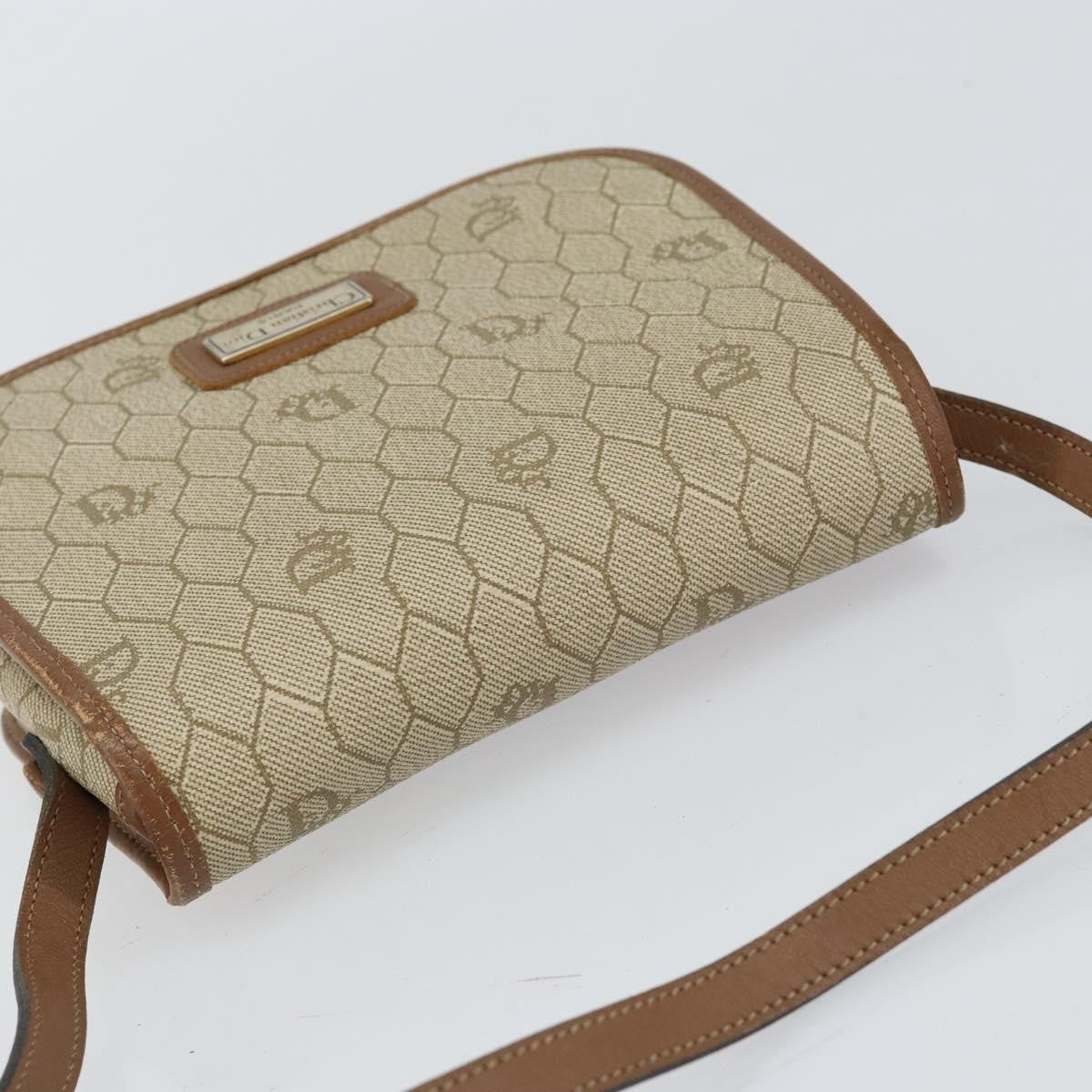 Christian Dior Vintage Honeycomb Flap Crossbody Bag Coated Canvas Beige Canvas Shoulder Bag Bag (Pre-Owned)