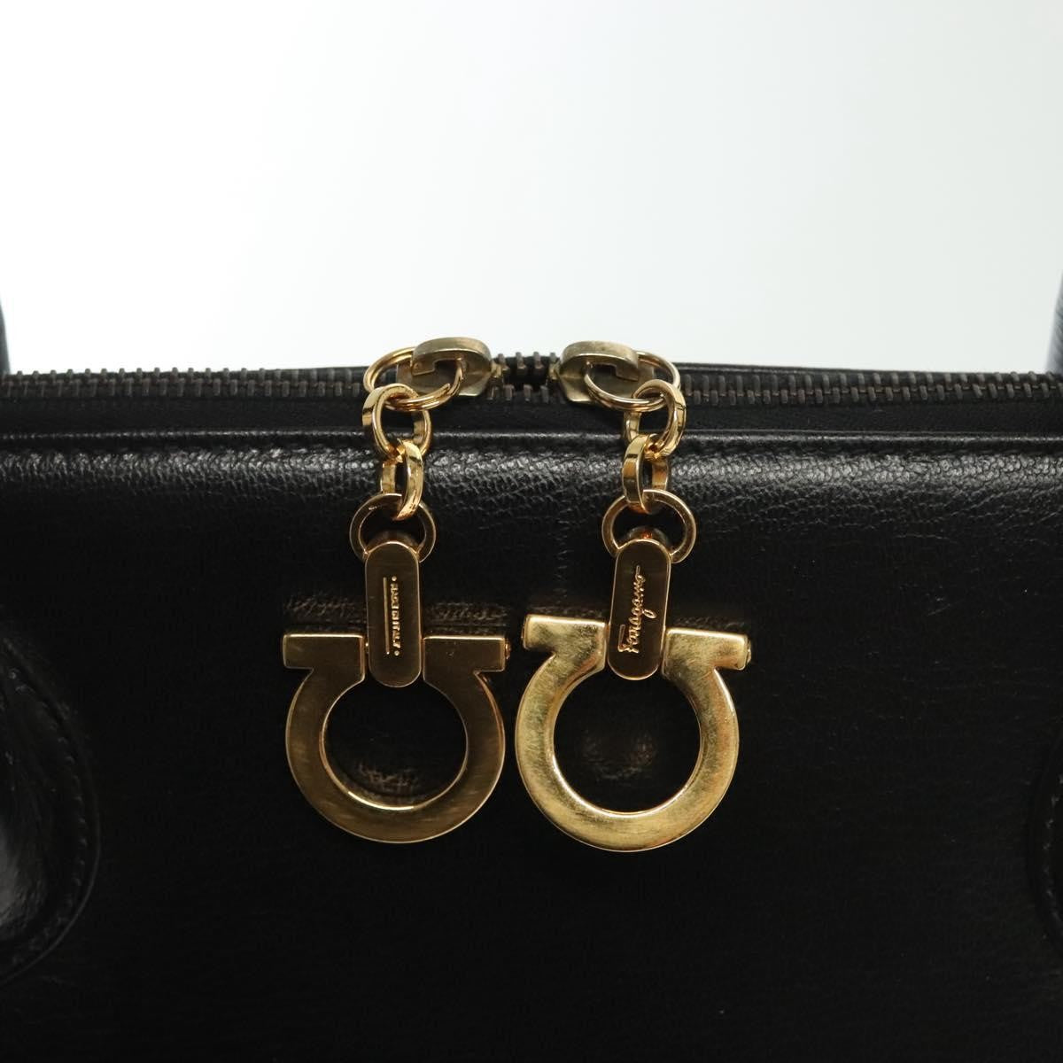 Salvatore Ferragamo Convertible Dome Gancini Leather Black Leather Handbag (Pre-Owned)