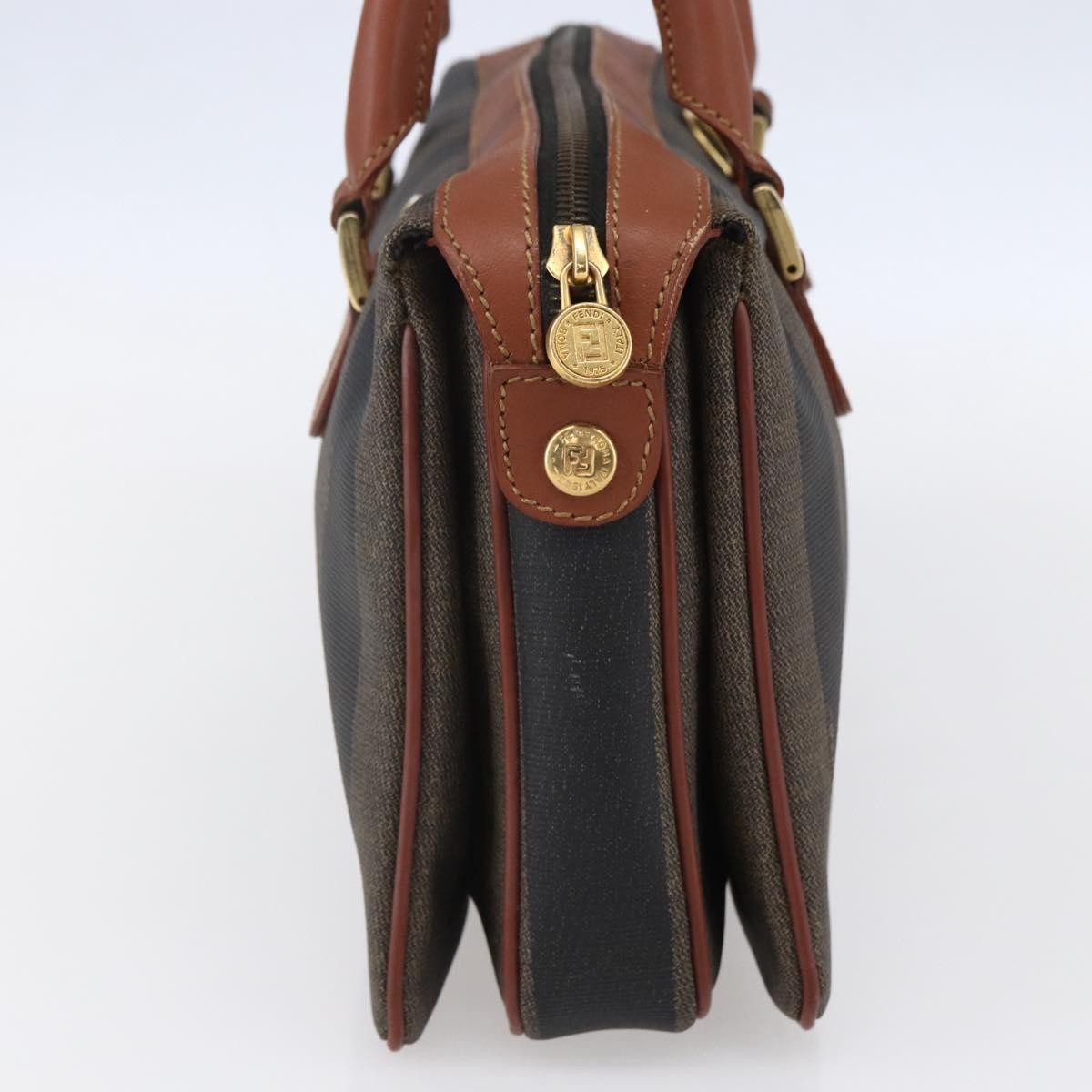 Fendi Vintage Pequin Convertible Boston Bag Coated Canvas Brown Canvas Handbag (Pre-Owned)